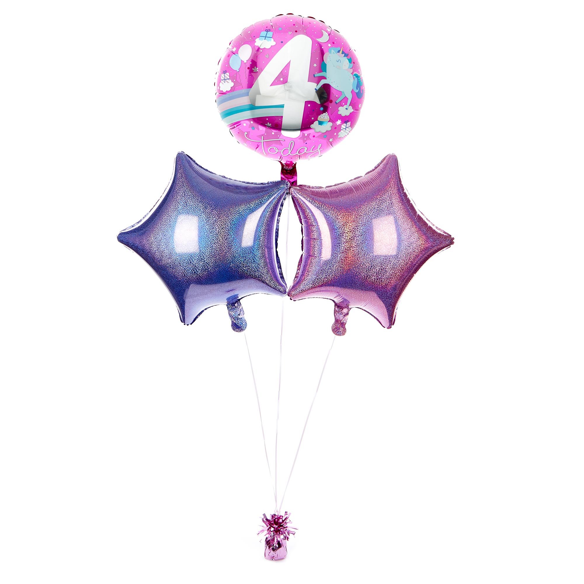 Unicorn 4th Birthday Balloon Bouquet - DELIVERED INFLATED!