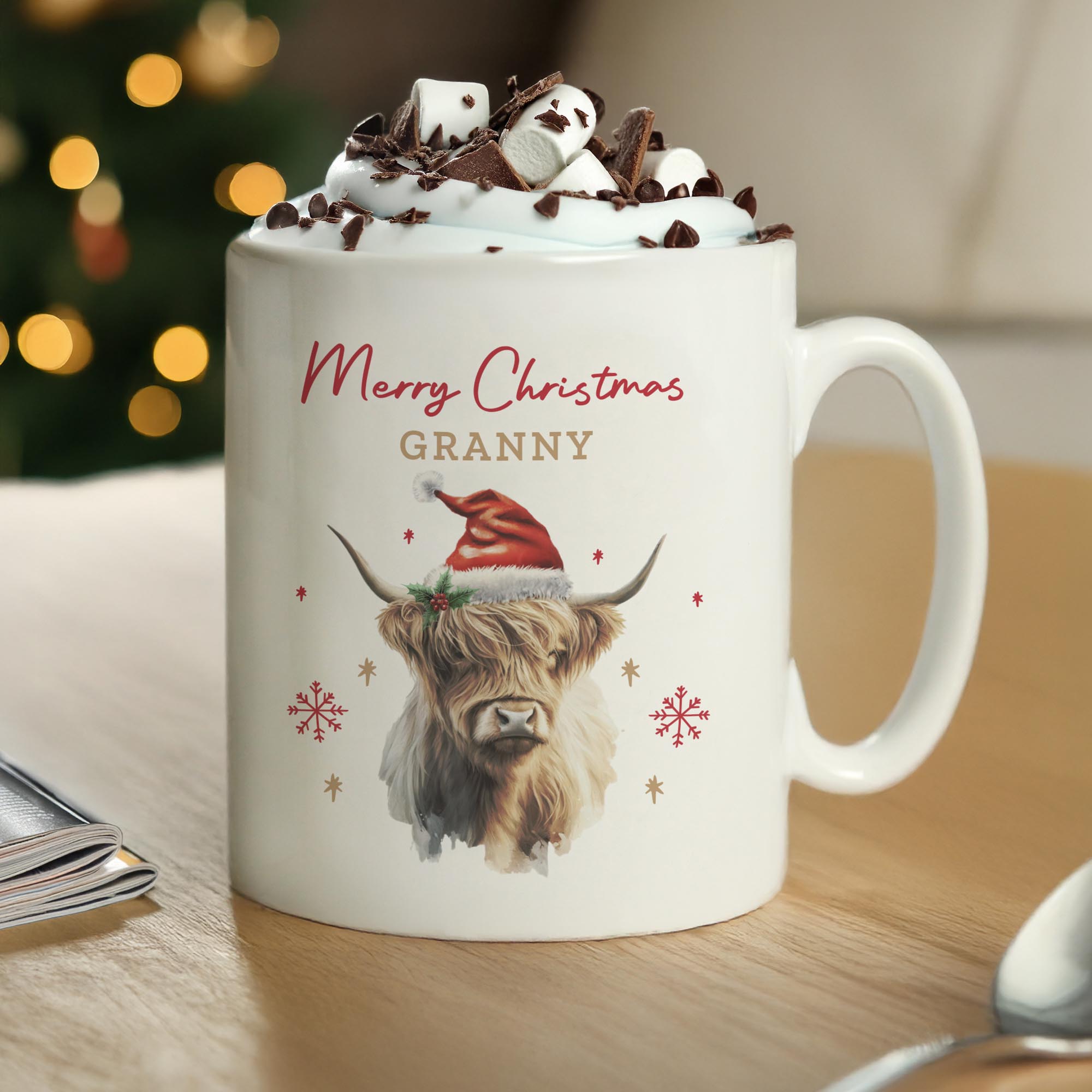 Personalised Highland Cow Christmas Mug