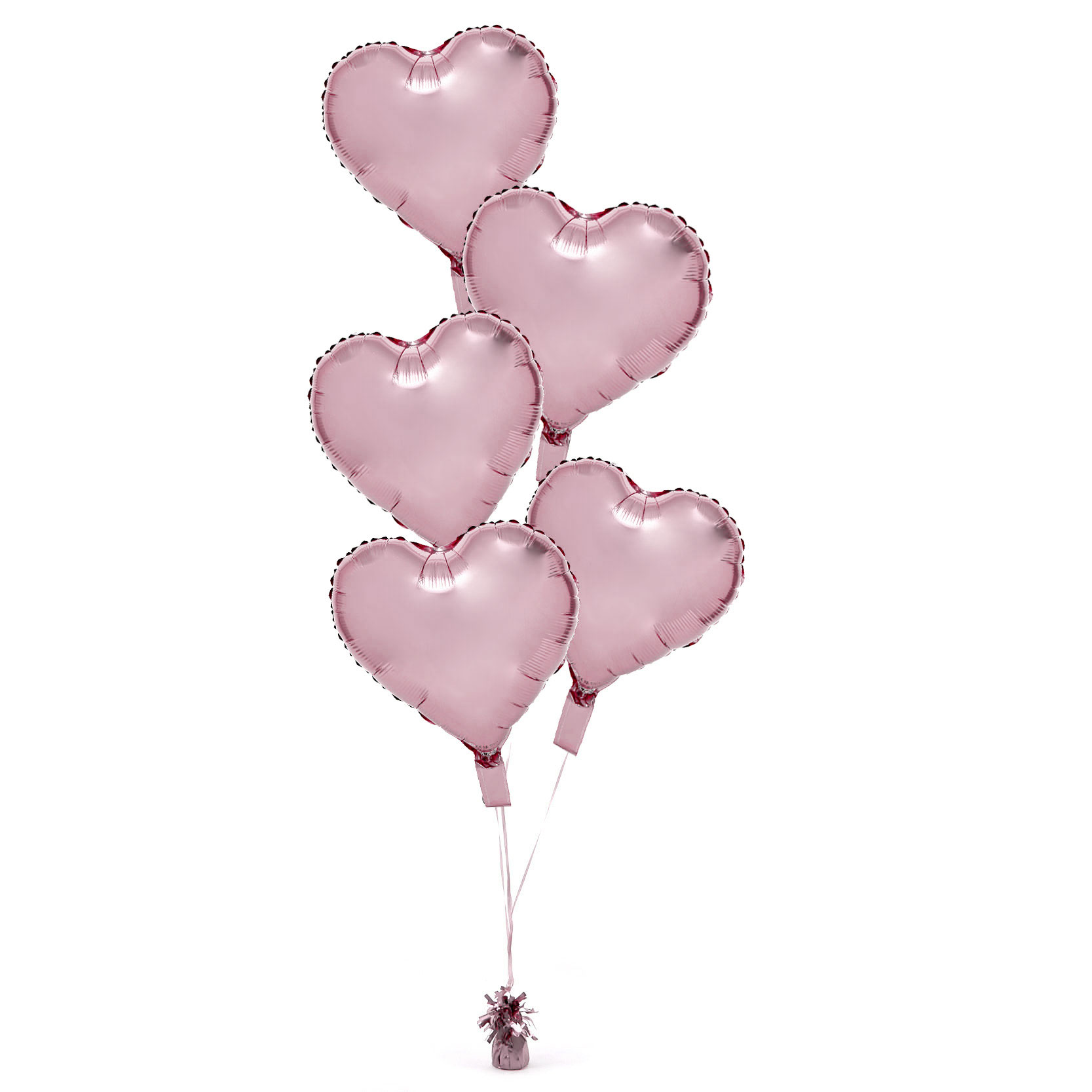 5 Baby Pink Hearts Balloon Bouquet - DELIVERED INFLATED!