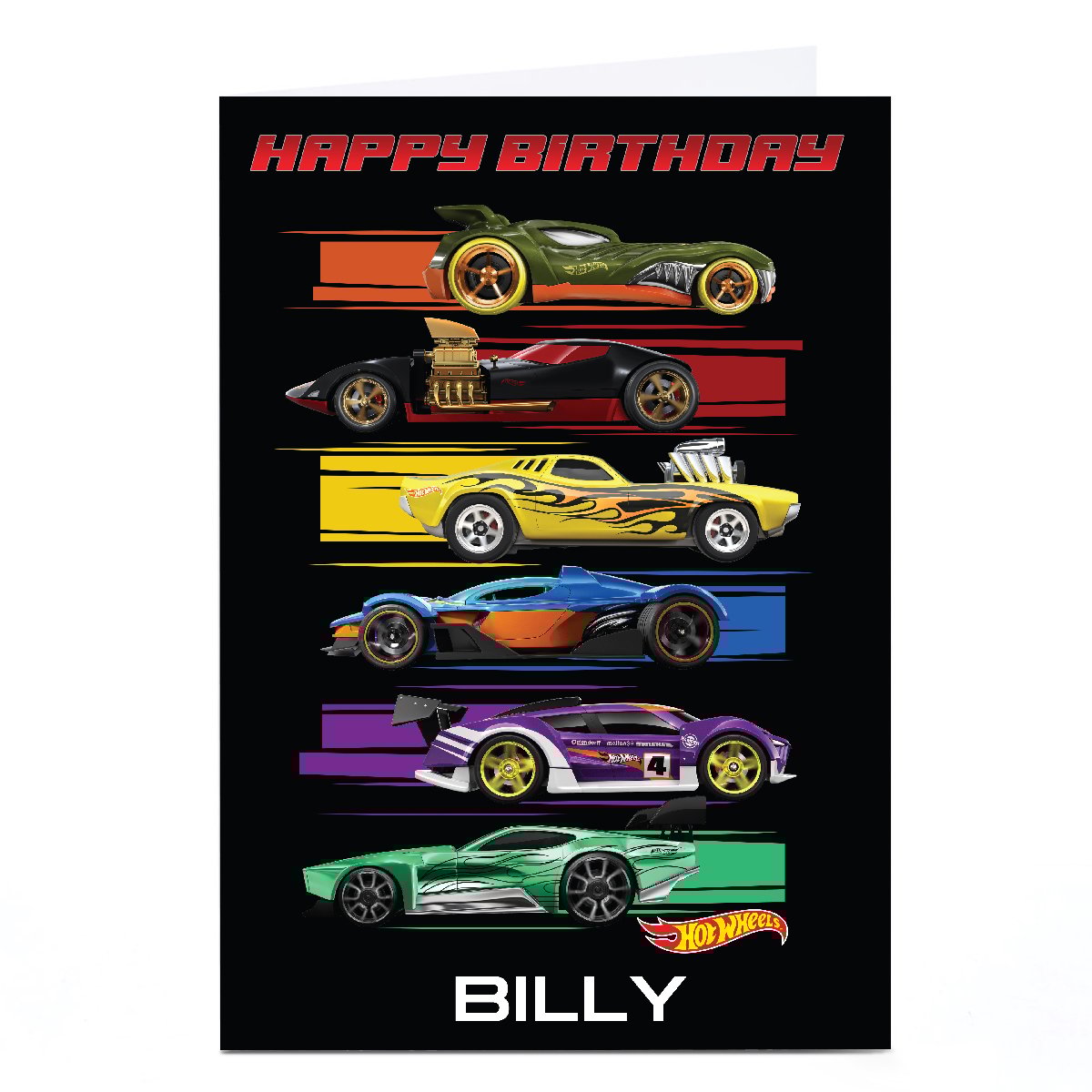 Personalised Birthday Card - HotWheels - Aligned Cars