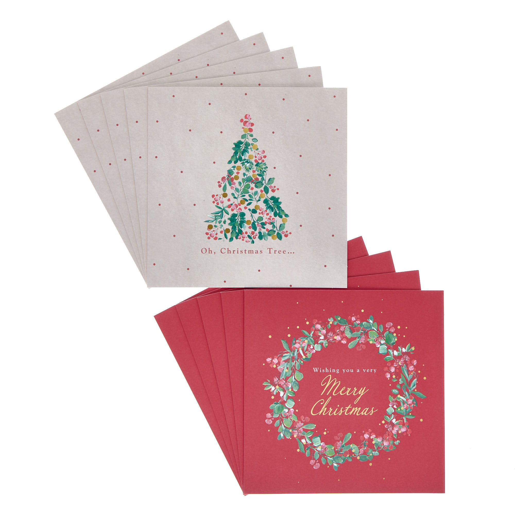 16 Charity Christmas Cards - Tree & Wreath (2 Designs)