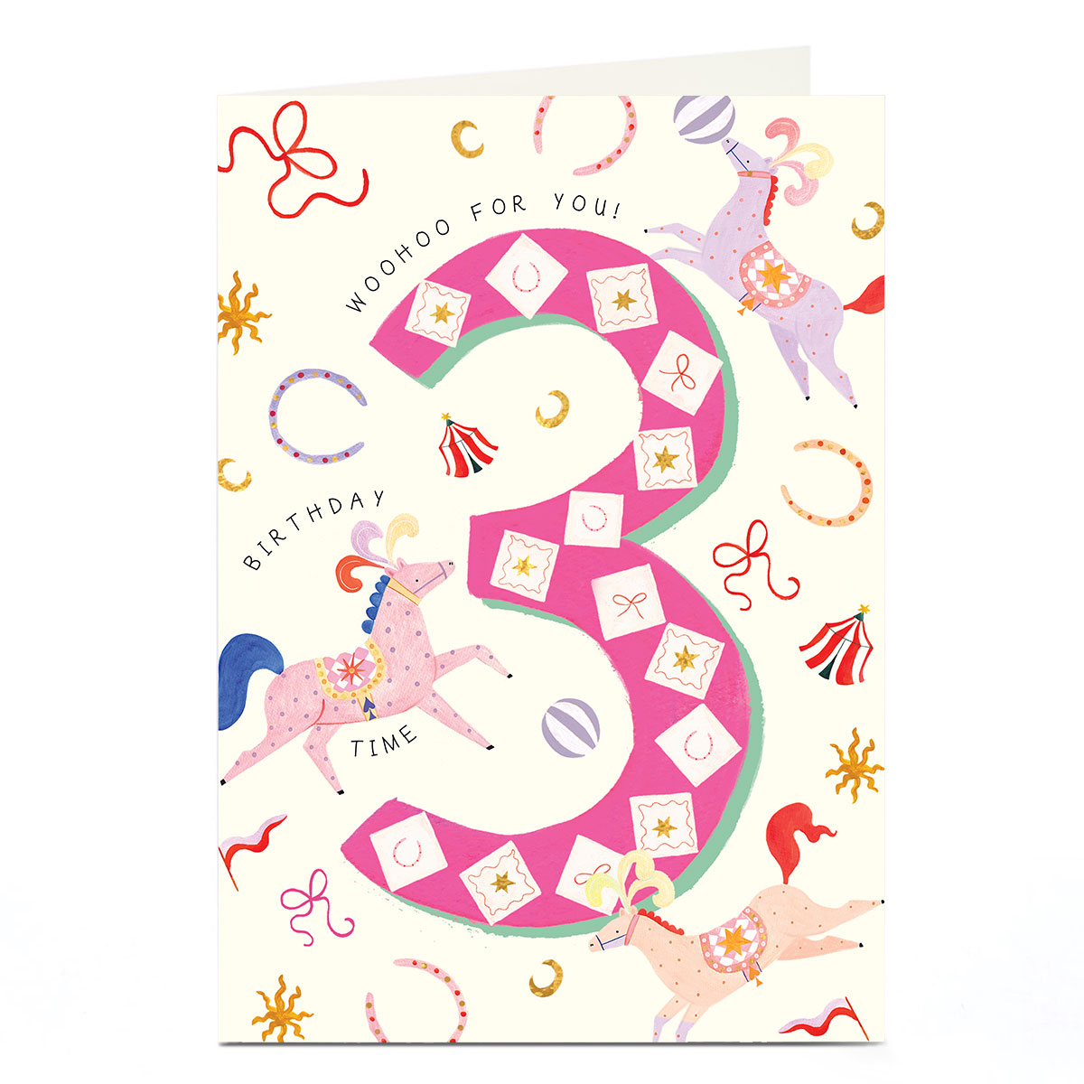 3rd Birthday Card - Woohoo For You Carousel Horse
