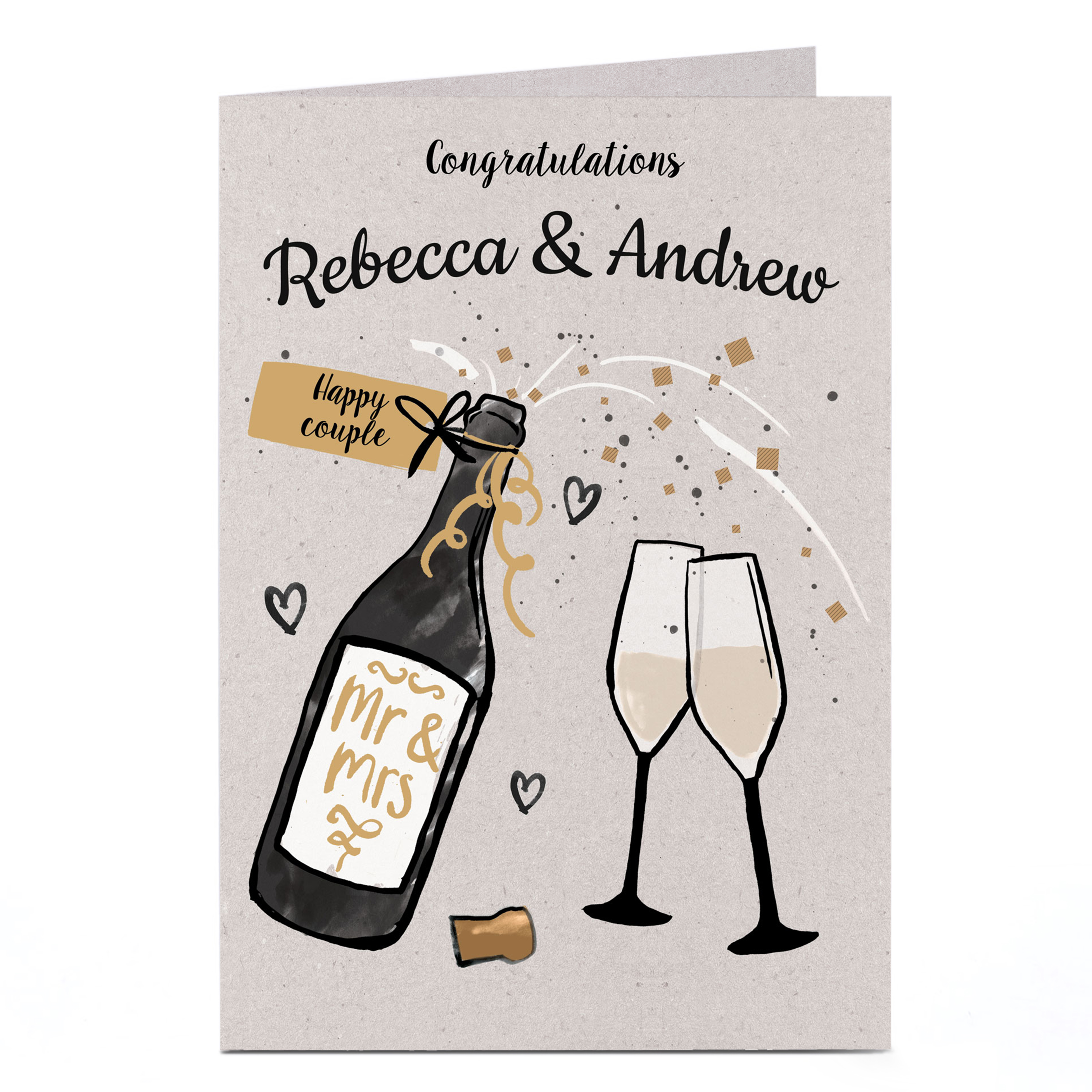 Personalised Wedding Card - Champagne and Glasses