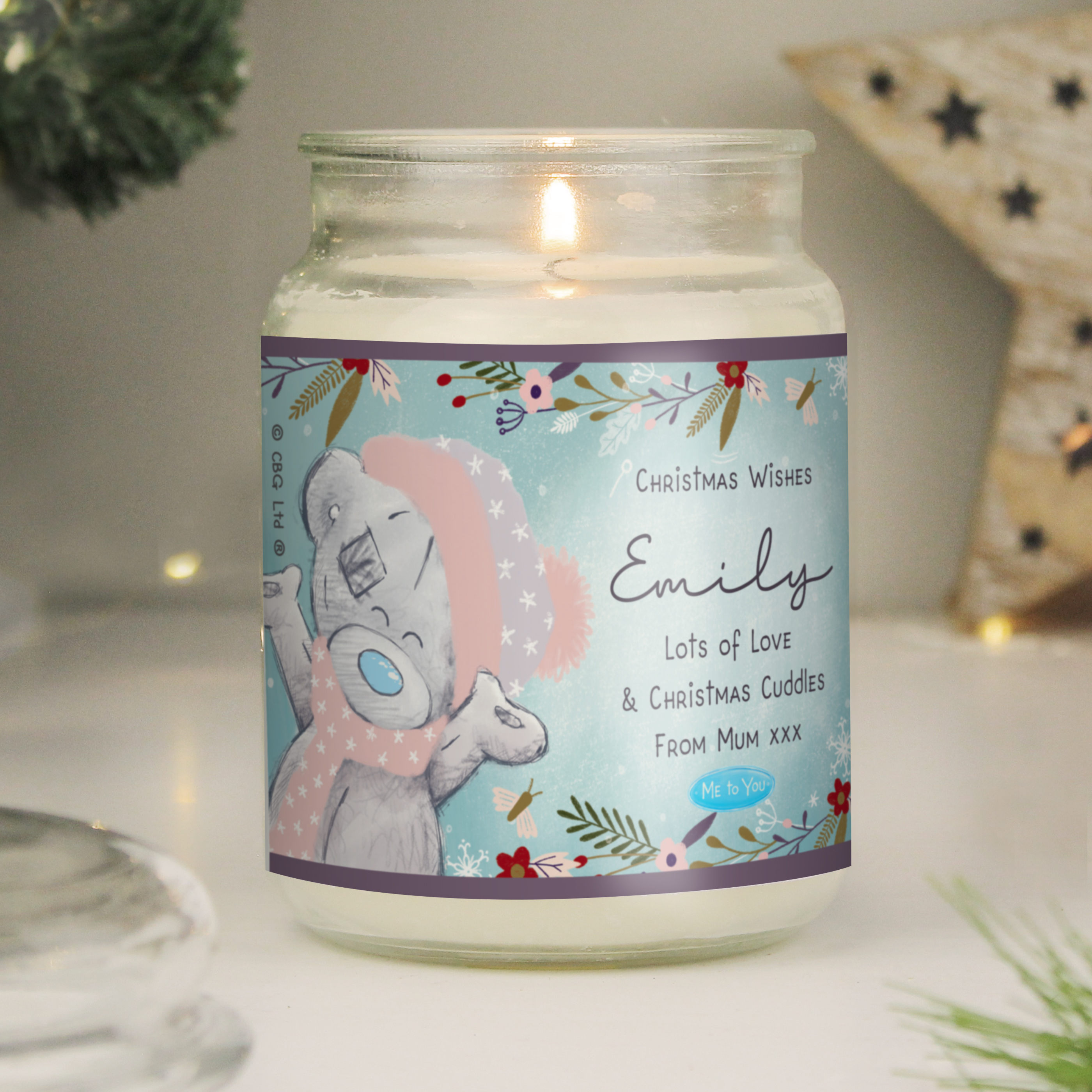 Personalised Me To You Tatty Teddy Cosy Winter Large Candle Jar
