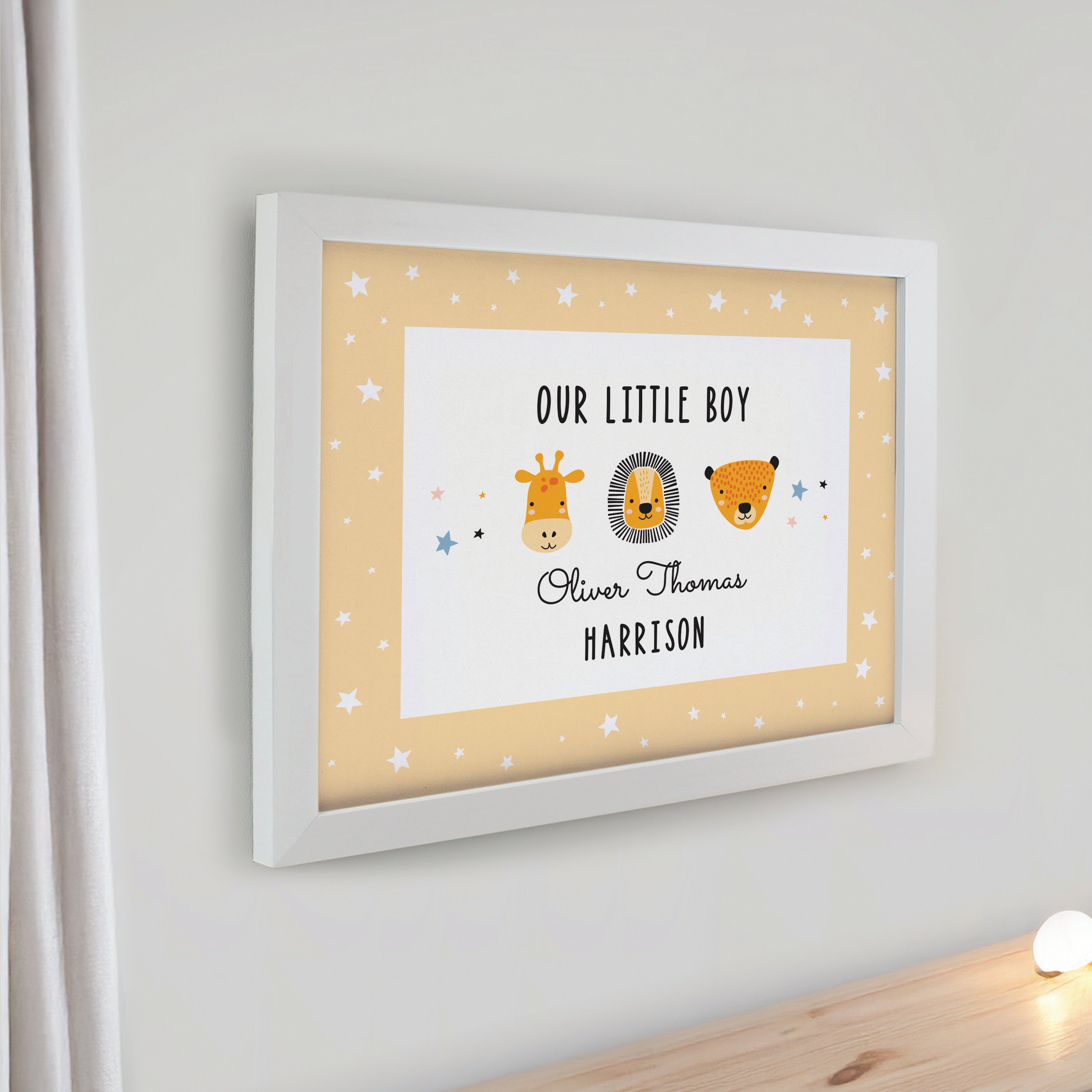 Personalised Scandi Animals White Poster Frame