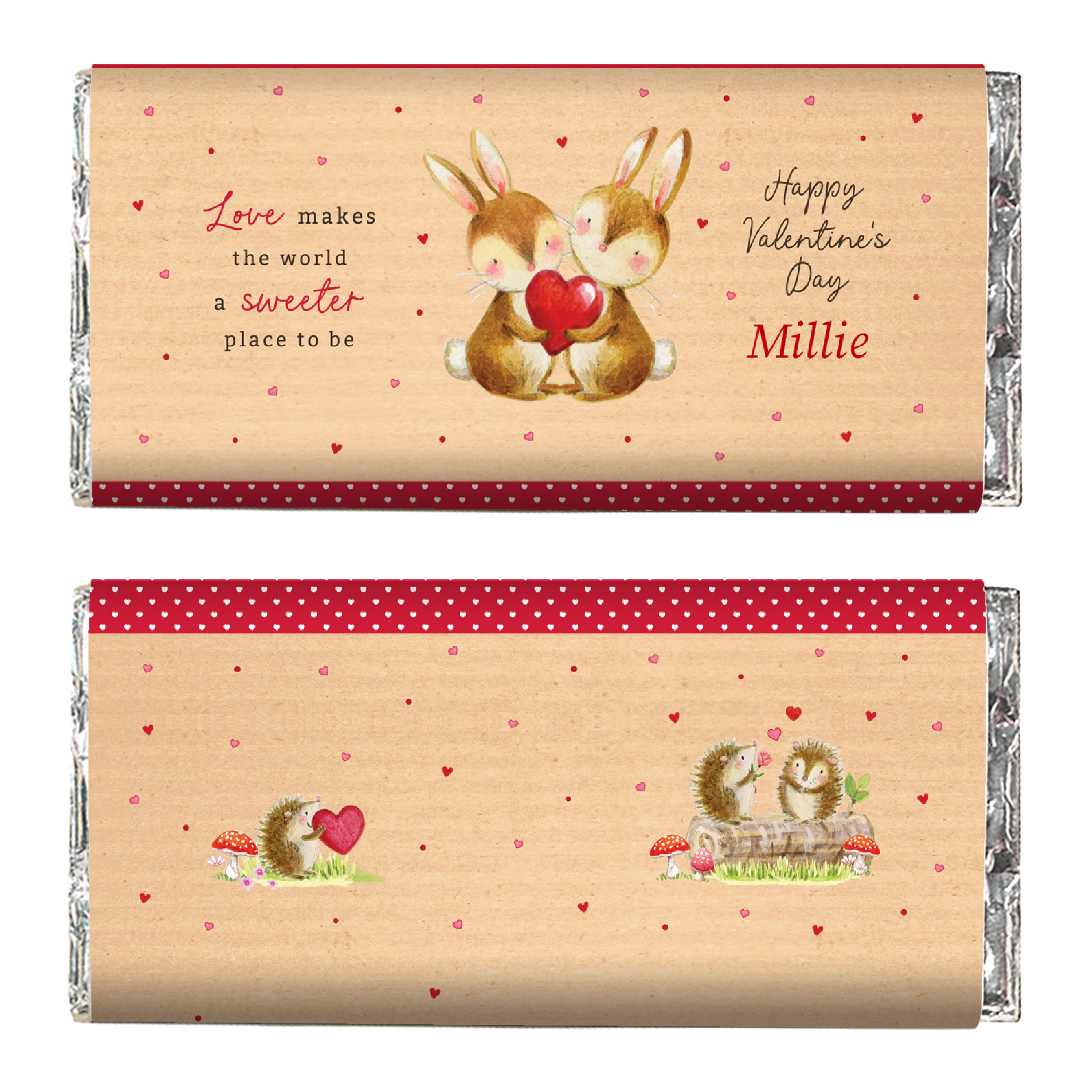 Personalised Valentine's Day Chocolate Bar - Rabbits with Heart, Any Name