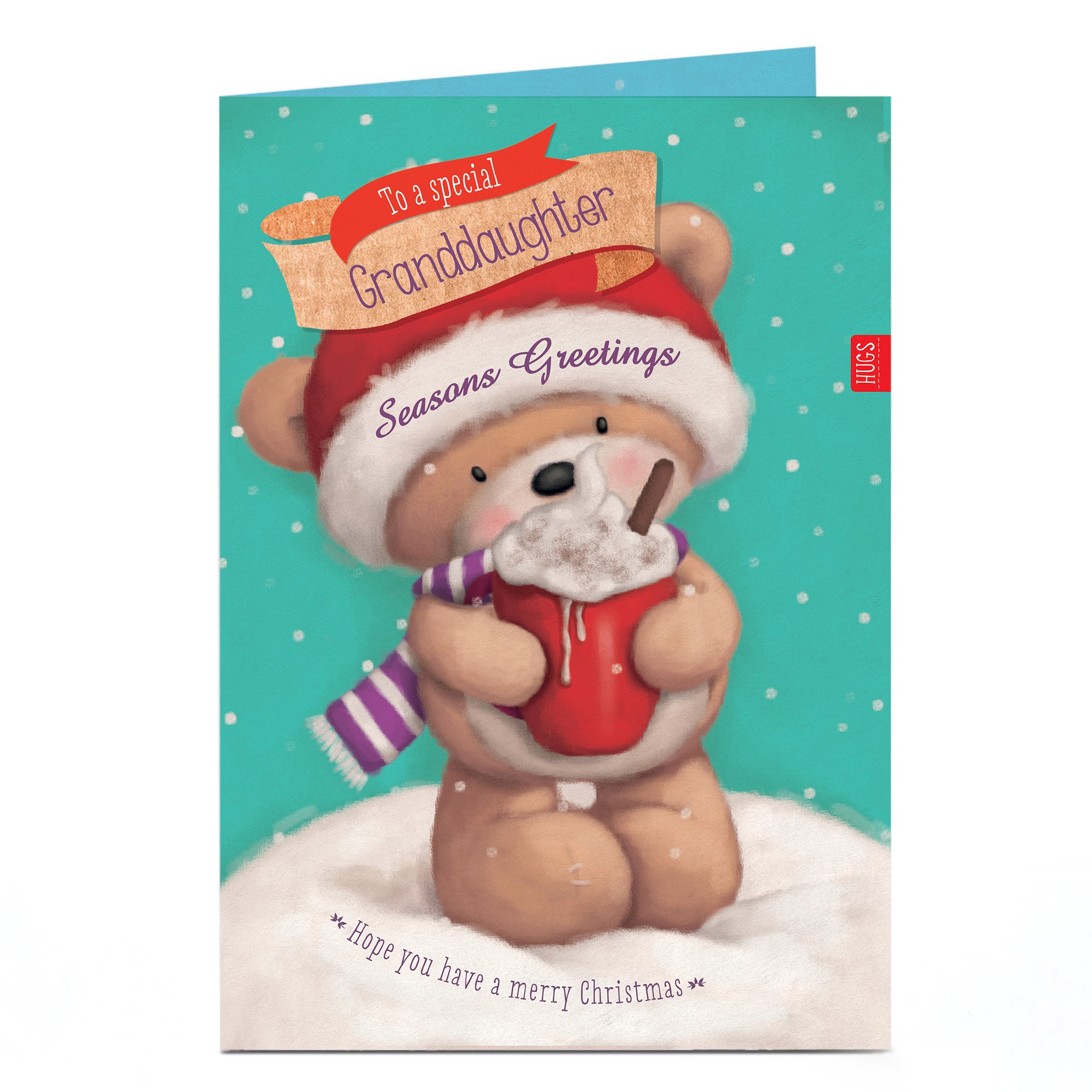 Personalised Christmas Card - Hugs Bear Hot Chocolate Granddaughter