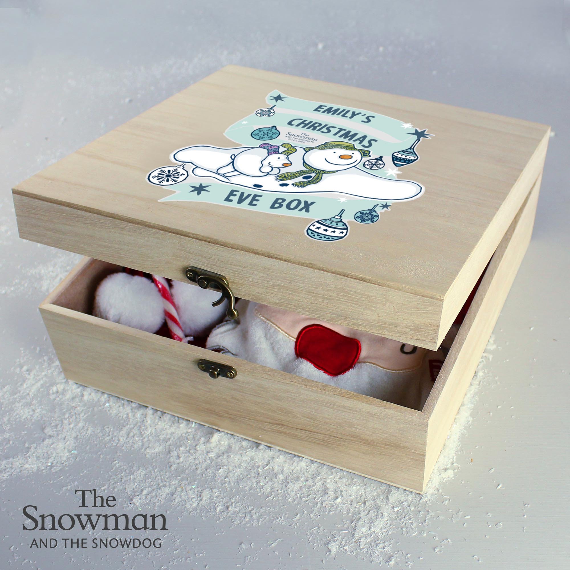 Personalised The Snowman & the Snowdog Large Wooden Christmas Eve Box