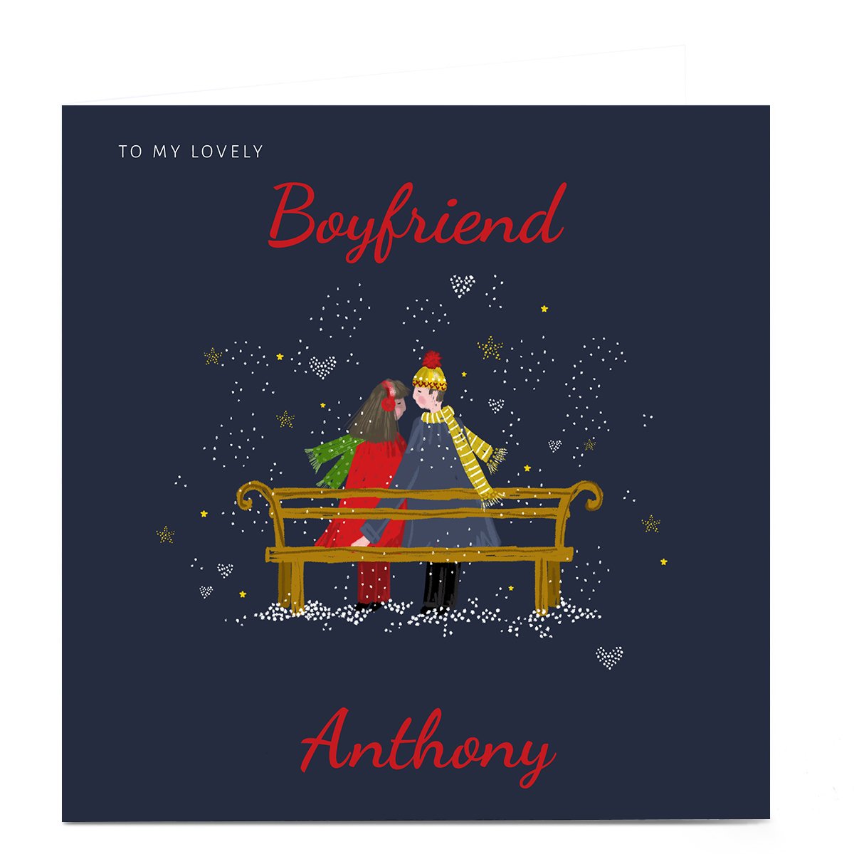 Personalised Kerry Spurling Christmas Card - Couple on Bench