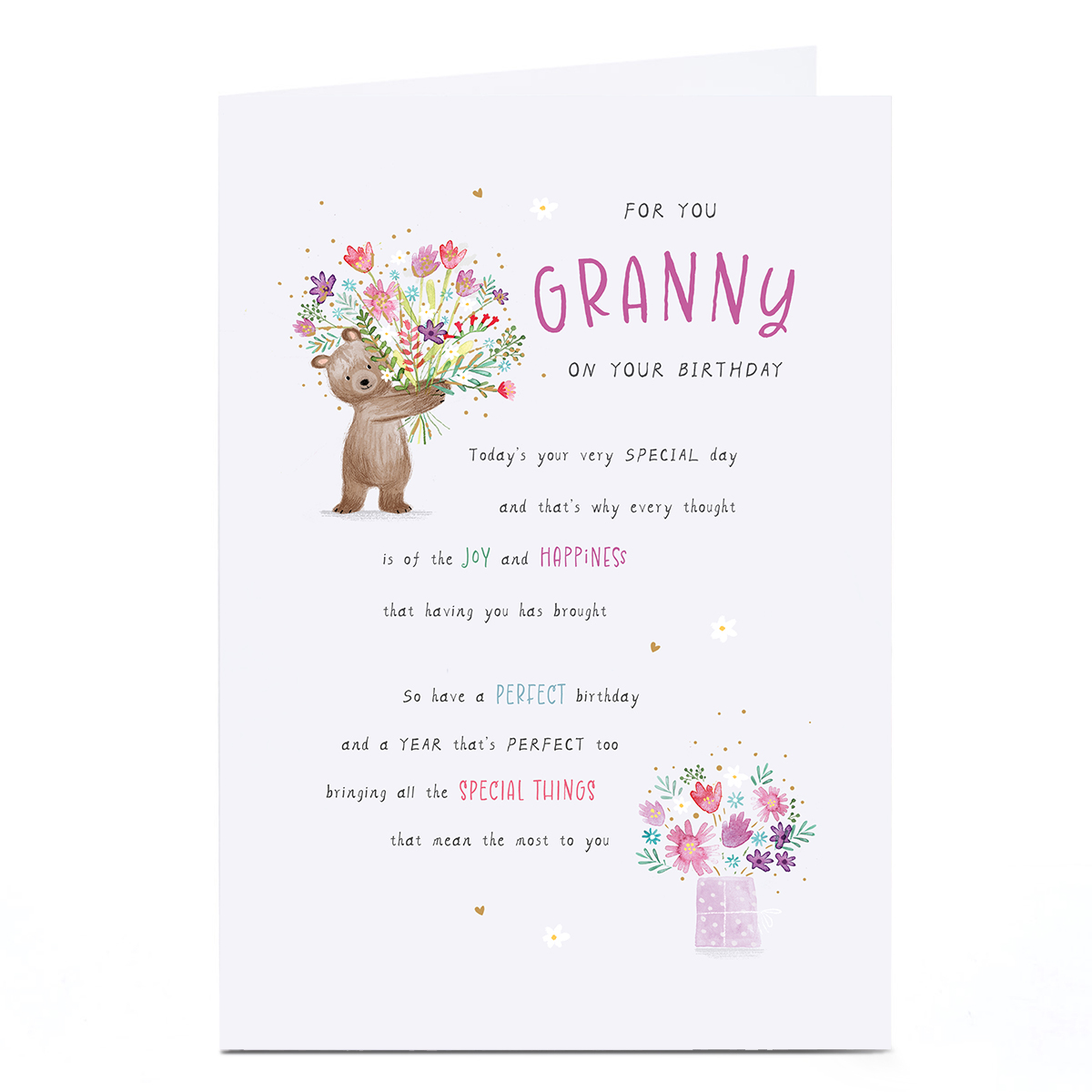 Personalised Birthday Card - A Year That's Perfect Bear with Flowers, Granny