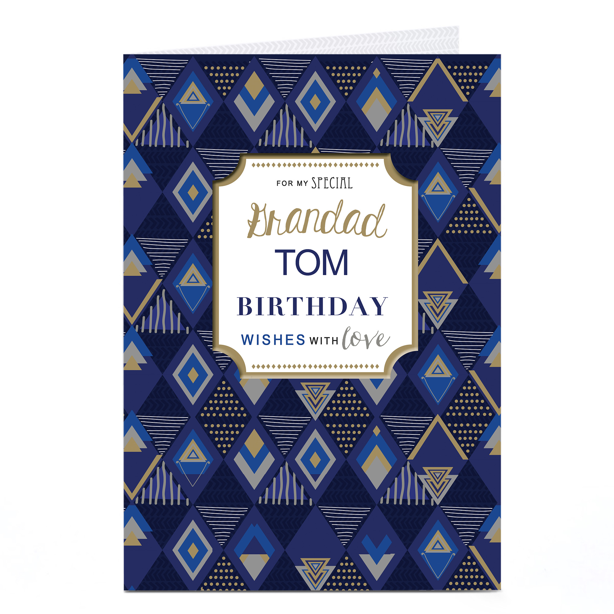 Personalised Birthday Card - Blue & Gold Pattern