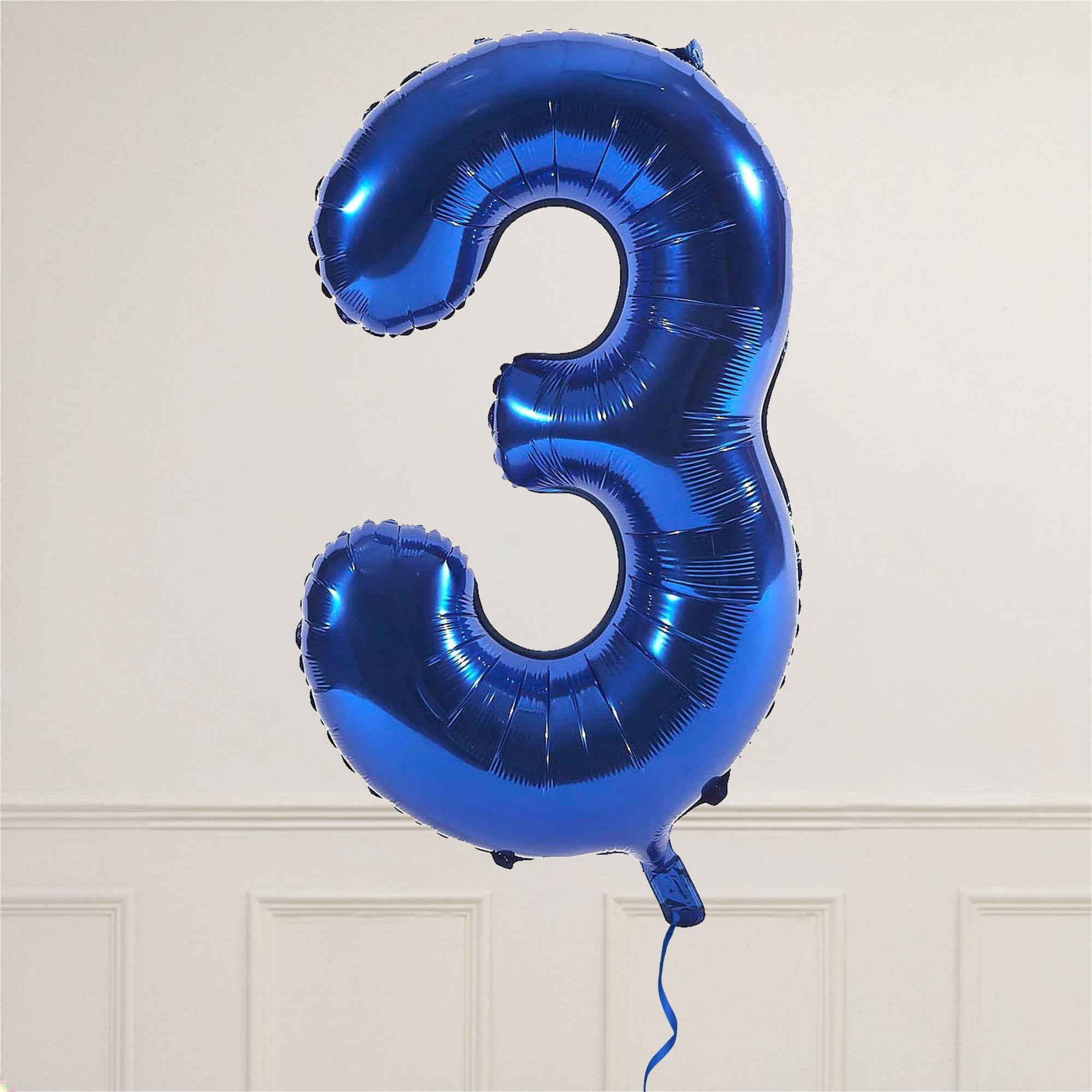 Blue Number 3 Giant Foil Helium Balloon INFLATED 