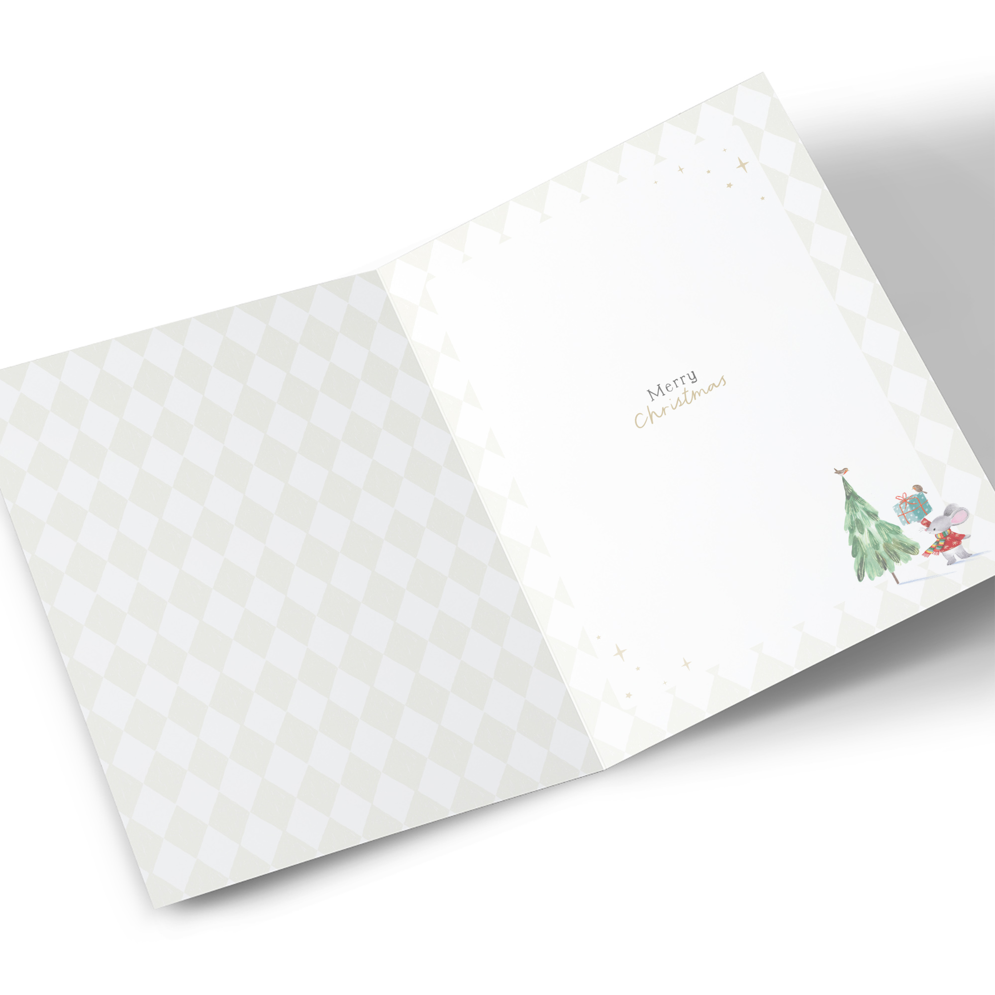 Christmas Card - Festive Mouse and Robin In Tree