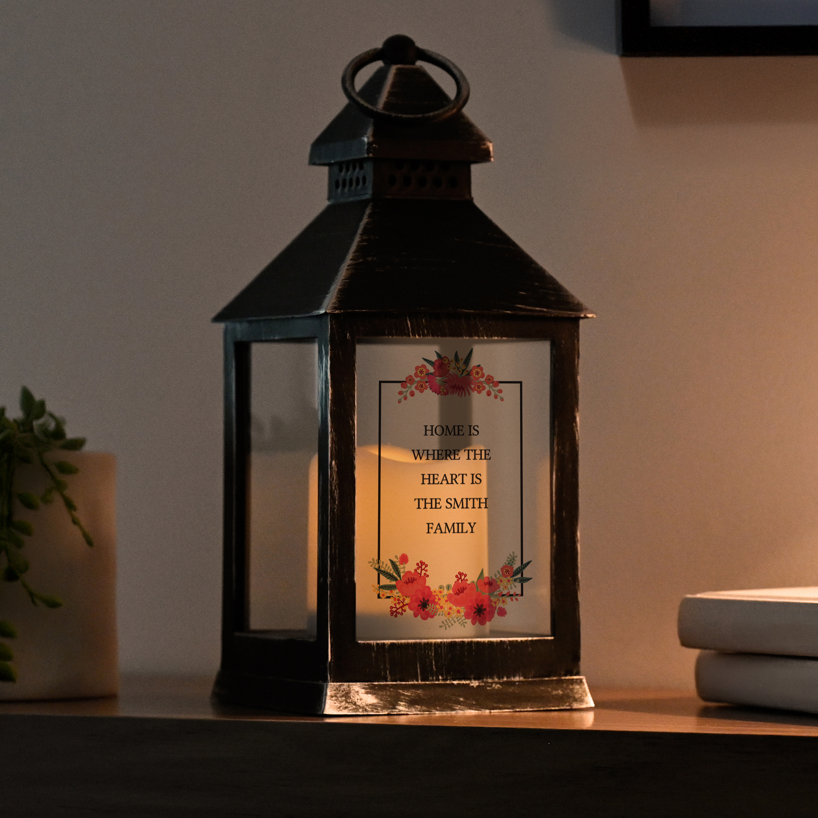 Personalised Floral Rustic Black Lantern
