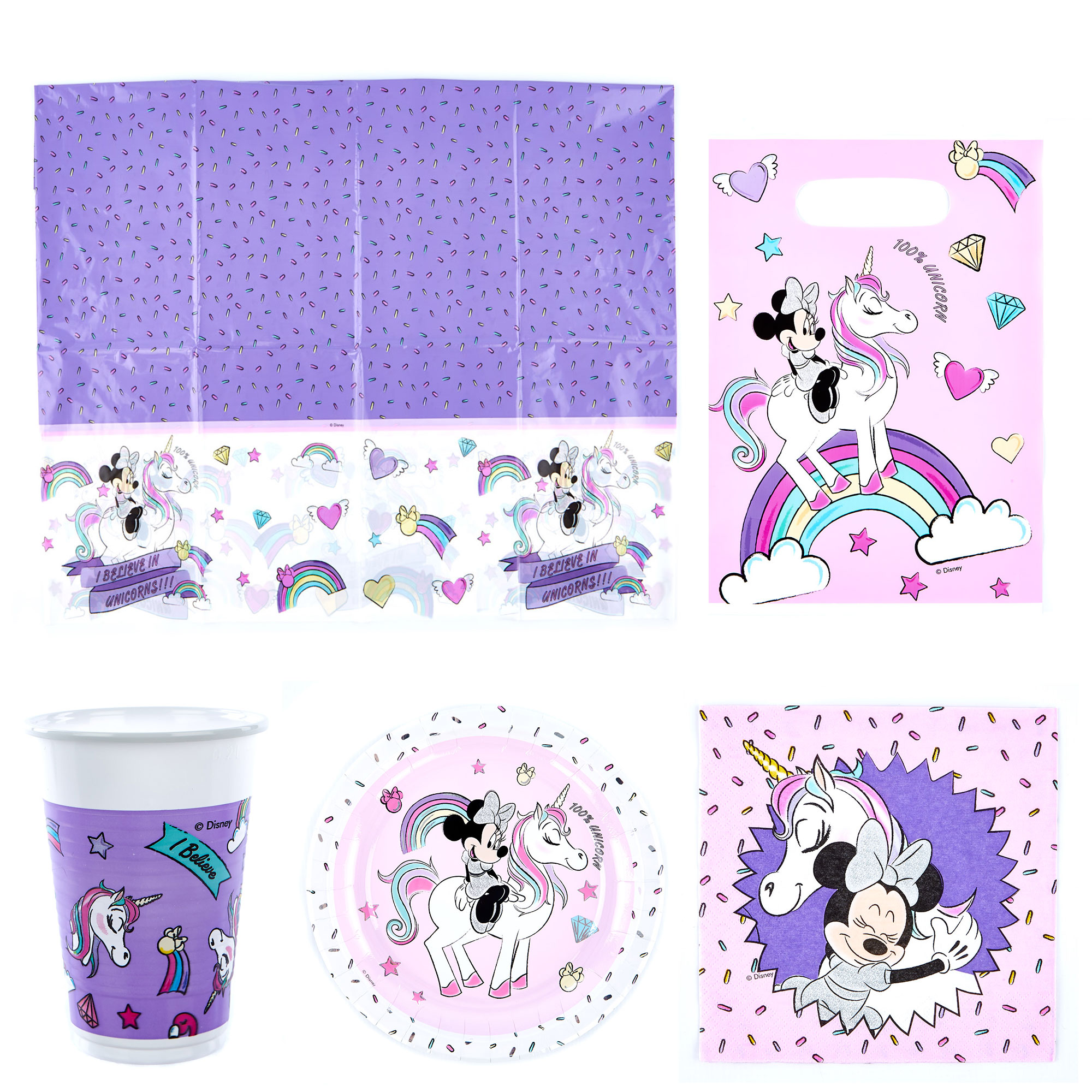 Minnie Mouse & Unicorn Party Tableware Bundle - 16 Guests