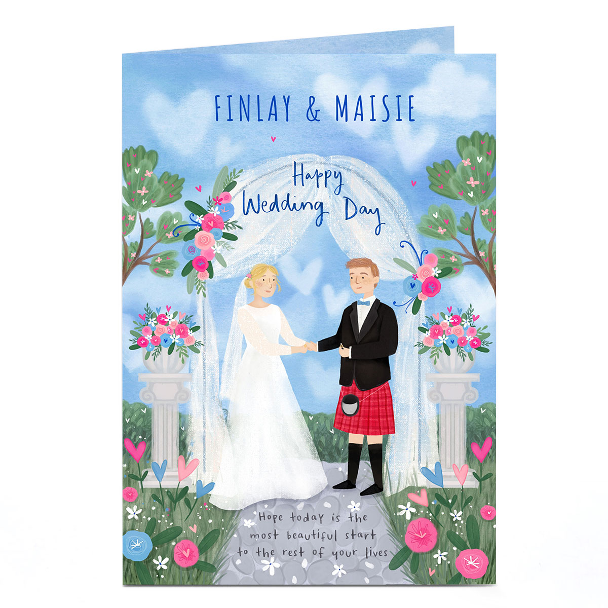 Personalised Bride & Groom With Kilt Wedding Card