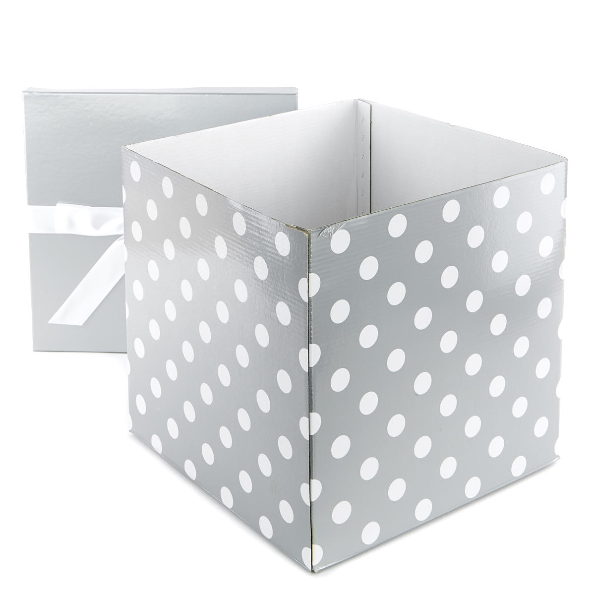 Jumbo Flat-Pack Gift Box - Silver And White Polka Dots