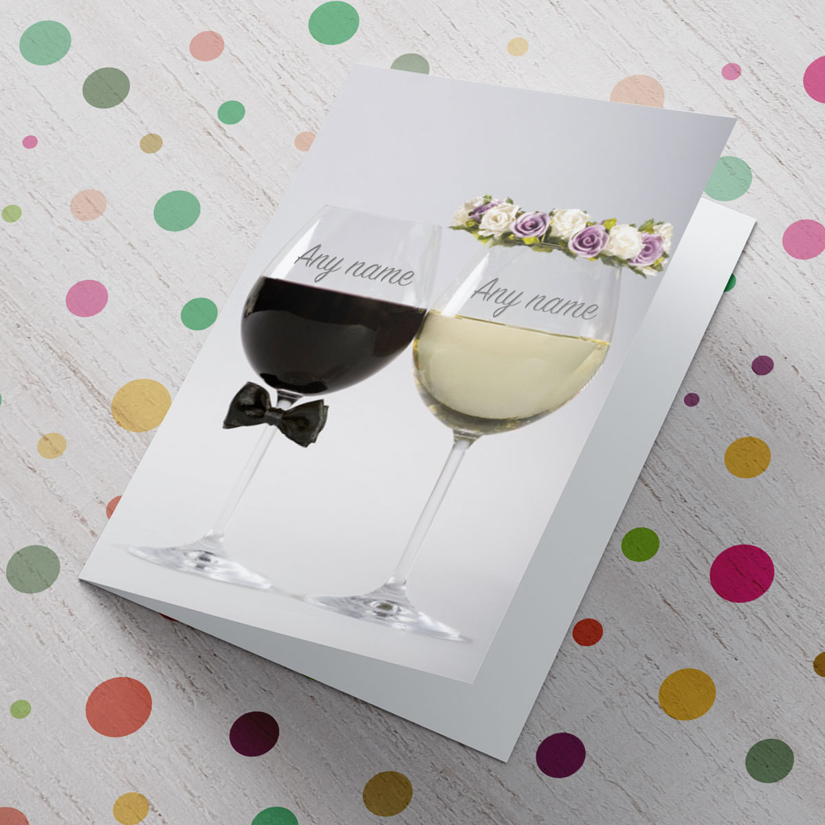 Personalised Wedding Card - Bride & Groom Wine Glasses