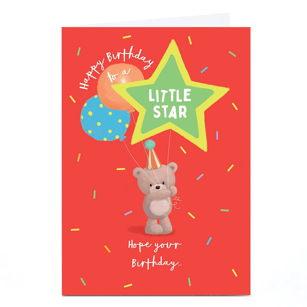 Personalised Birthday Card - Bear With Balloons, To A Little Star