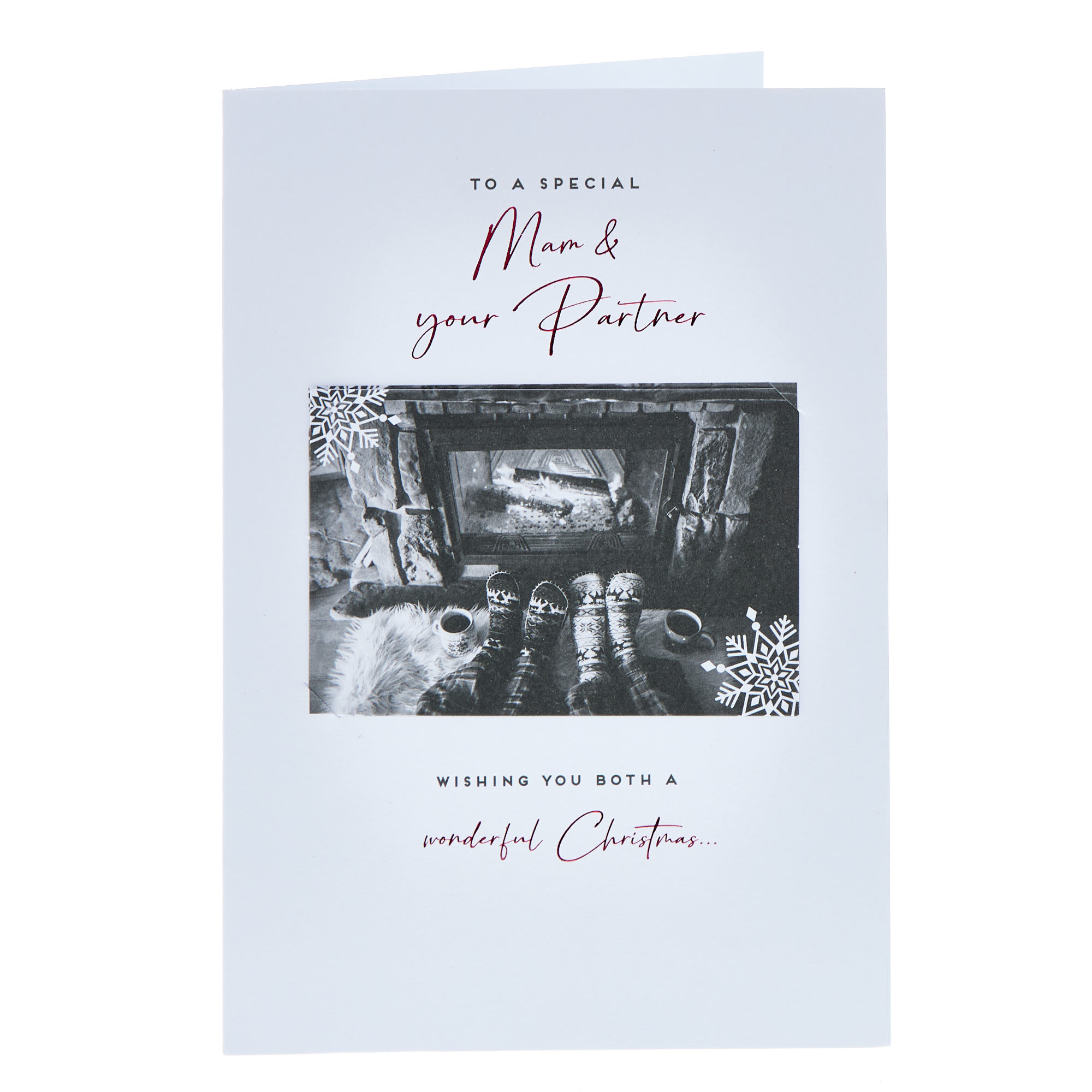 Mam & Partner Cosy Log Fire Christmas Card