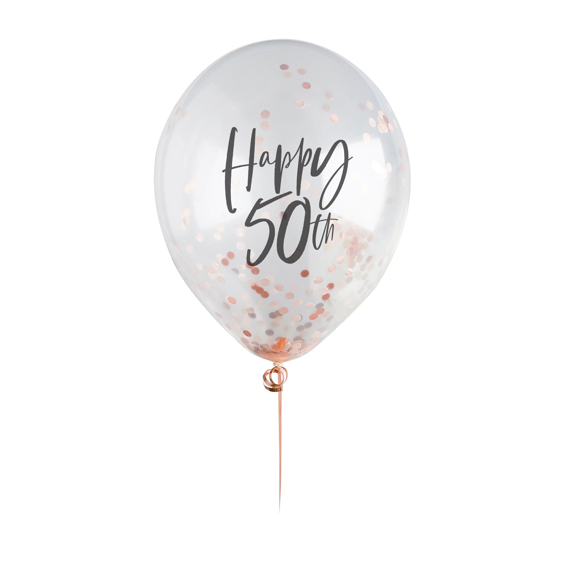 Rose Gold Metallic Happy Birthday Confetti Latex Balloons - Pack of 5 (Any Milestone)