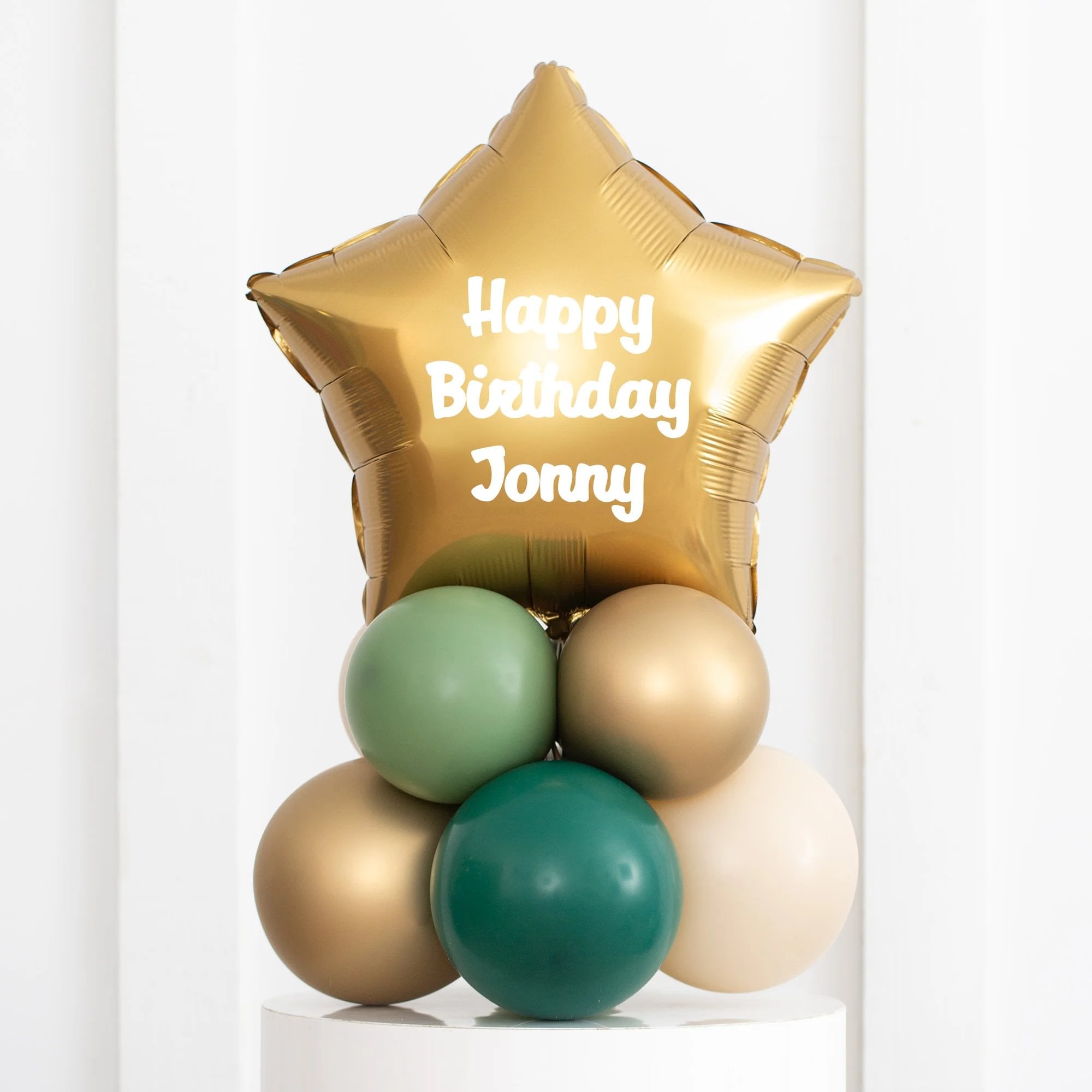Gold & Green Personalised 20-Inch Star Foil Balloon Stack - Delivered Inflated!