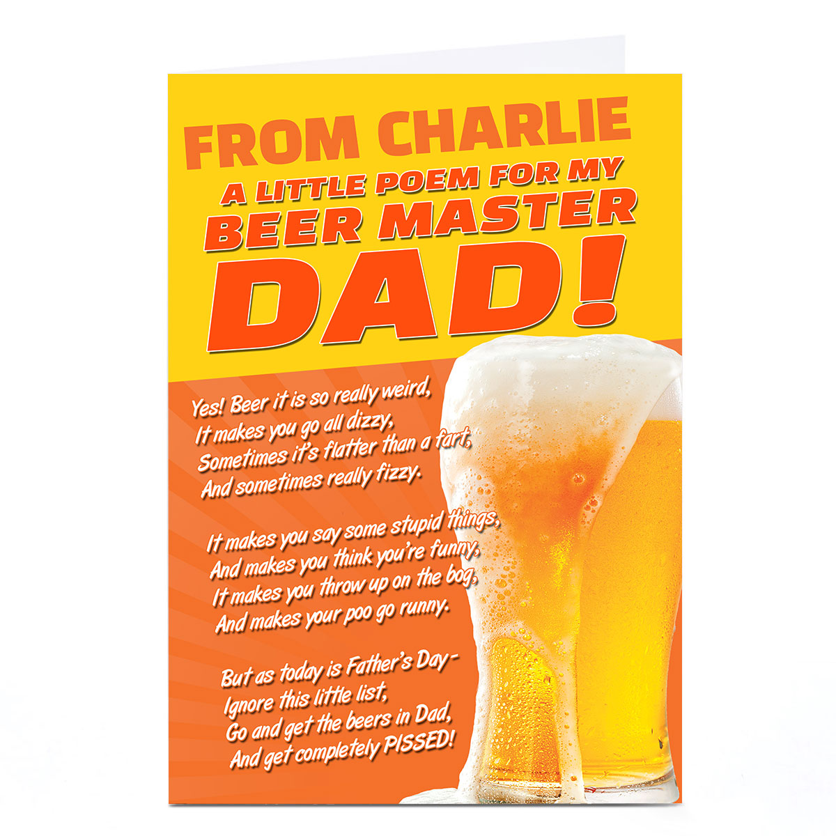 Personalised Emotional Rescue Father's Day Card - Beer Master