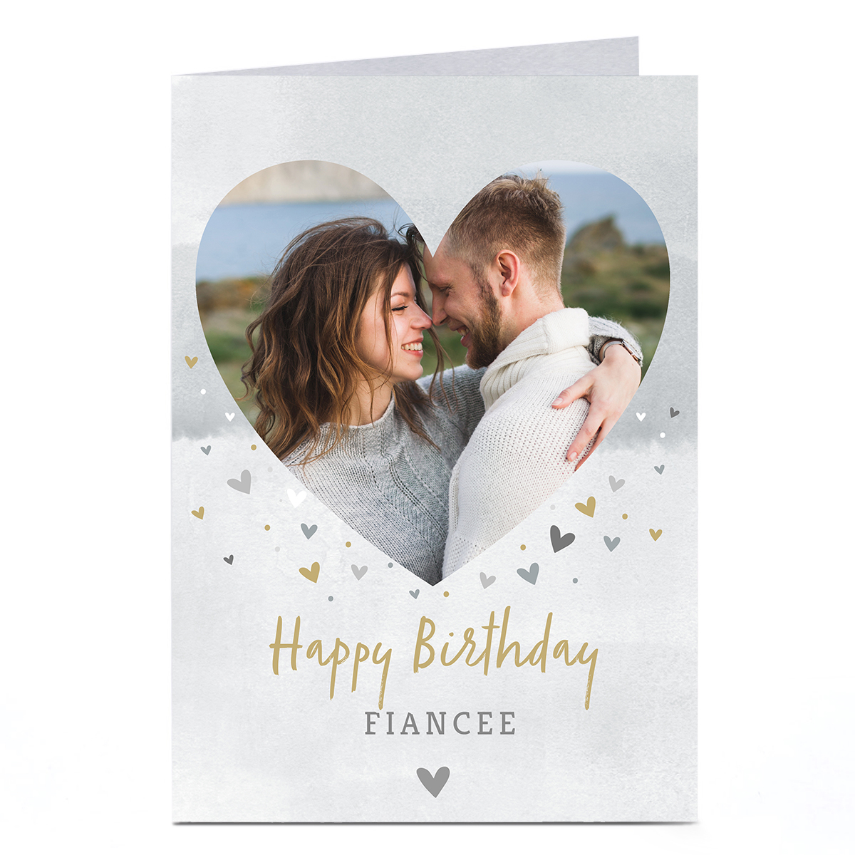 Photo Birthday Card - FiancÃ©e Watercolour Hearts