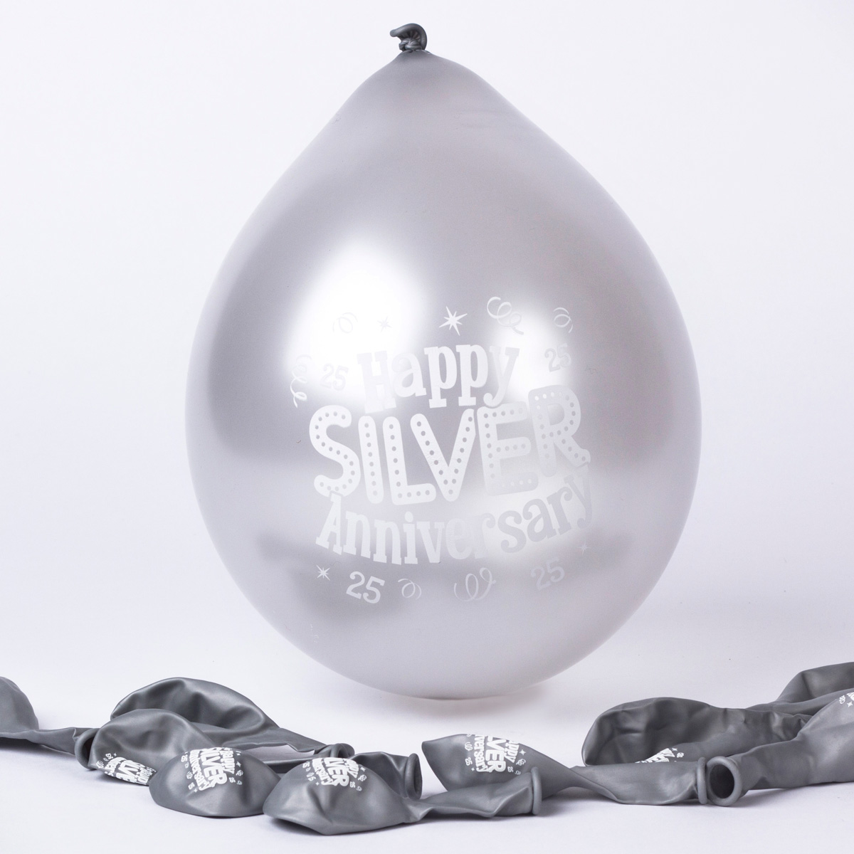 Silver Anniversary Small Air-fill Latex Balloons, Pack Of 10