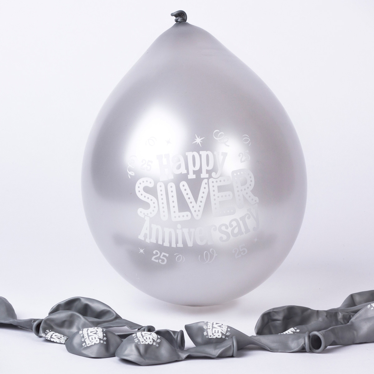 Silver Wedding Anniversary Air-fill Latex Balloons - Pack Of 10
