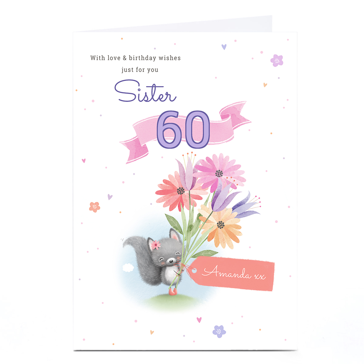 Personalised Birthday Card - Squirrel with Flowers, Editable Age