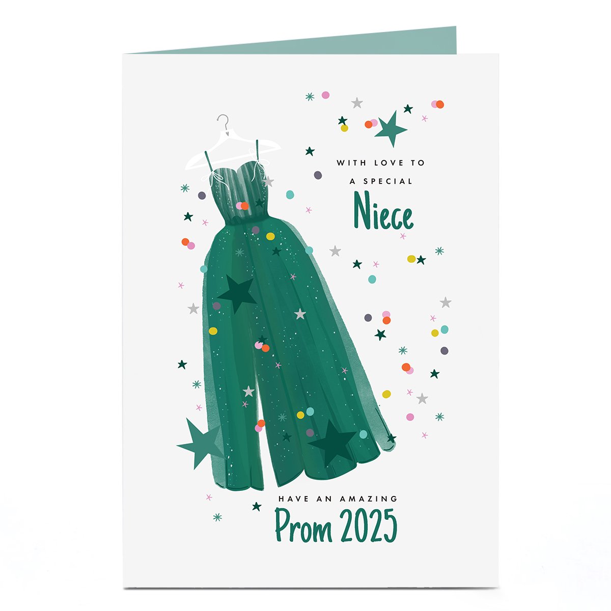 Personalised Prom Card - Green Dress, Niece