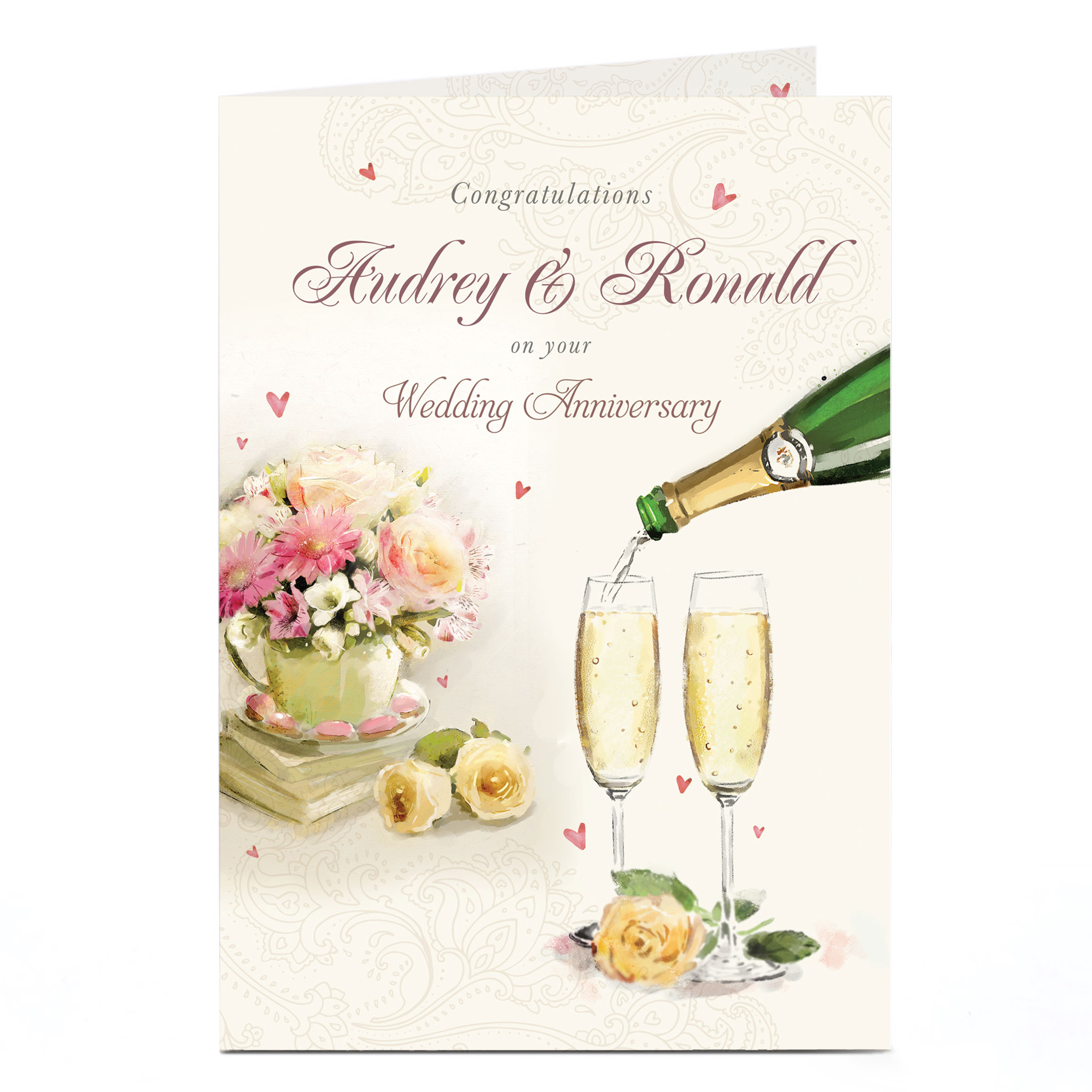 Personalised Anniversary Card - Champagne Flutes & Flowers