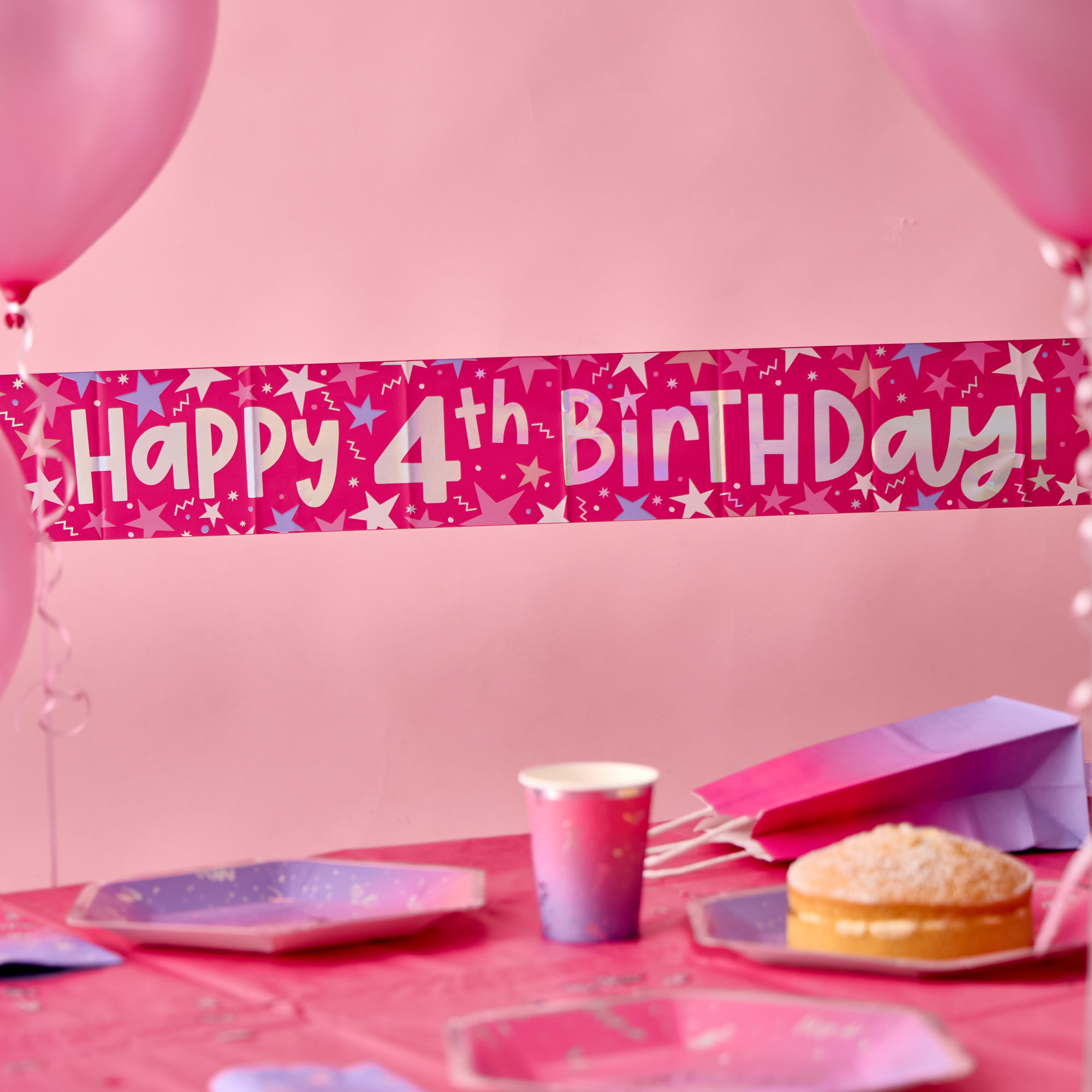 Happy 4th Birthday Banner - Pink