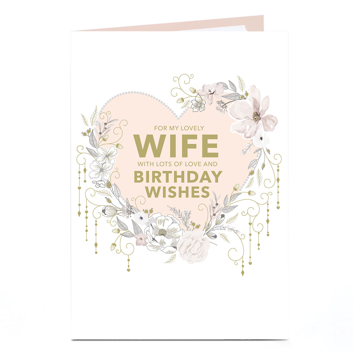 Birthday Card - Art Deco Floral Edge Heart, Wife