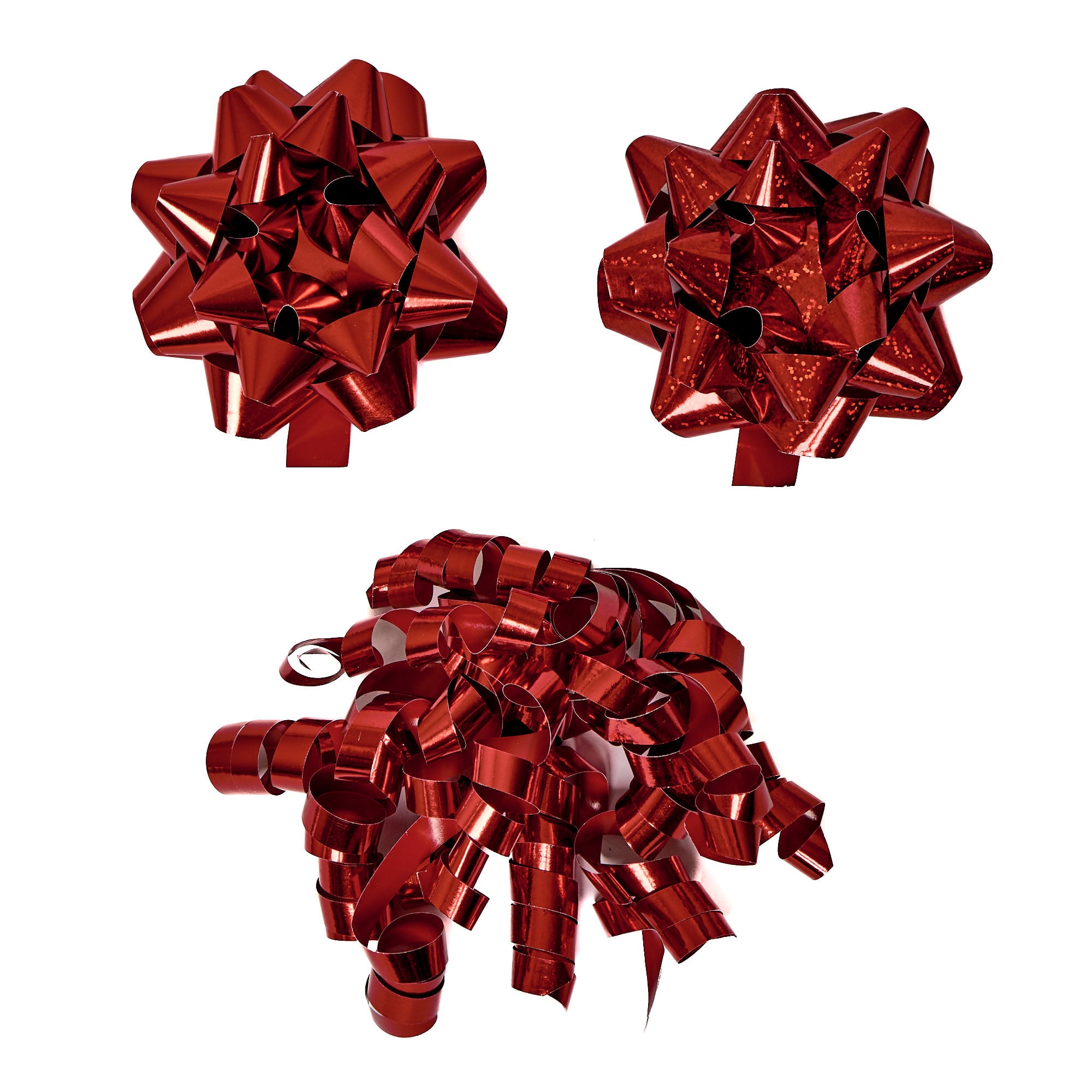 Red Gift Bows & Curls - Pack of 3