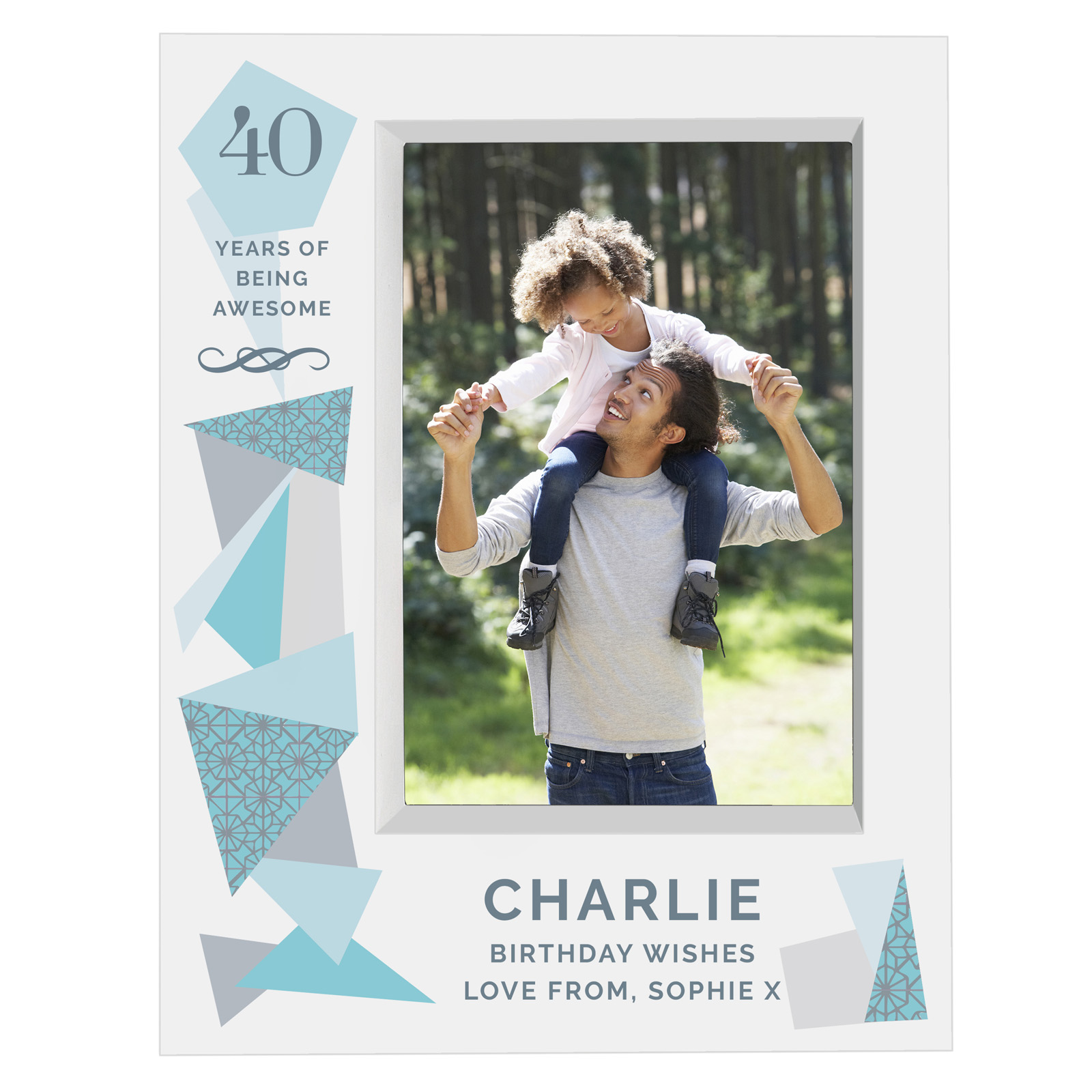 Personalised 40th Birthday Box Photo Frame - Geometric Blue 