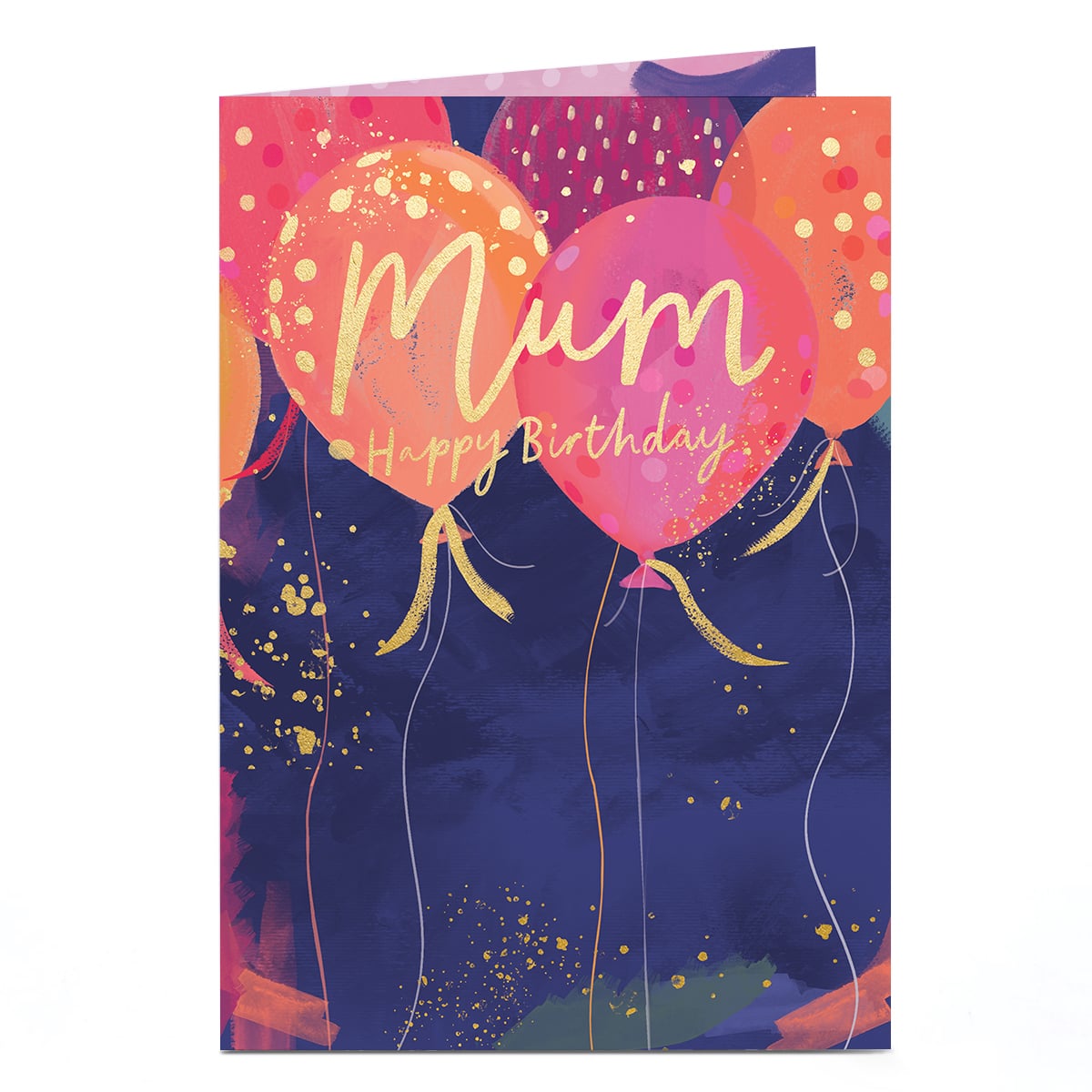 Birthday Card - Gold Sparkles Balloons, Mum