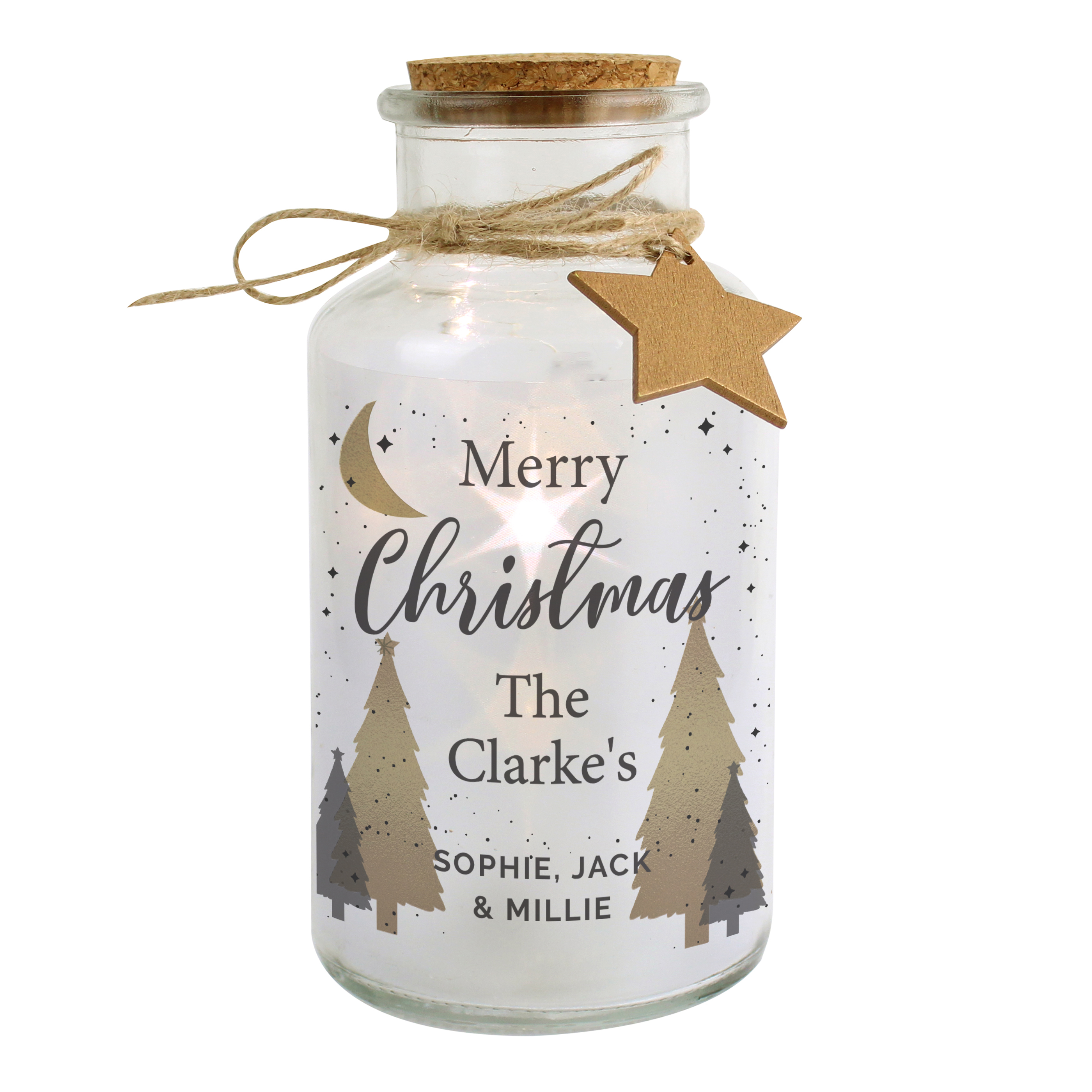 Merry Christmas Decorative LED Light-Up Glass Jar