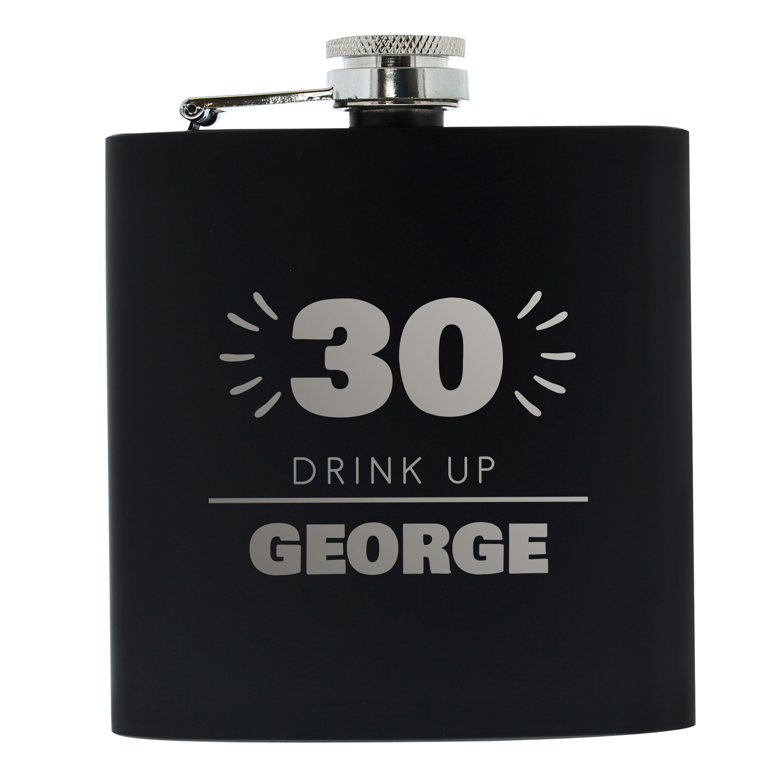 Personalised 30th Birthday Hip Flask - Black & Silver 