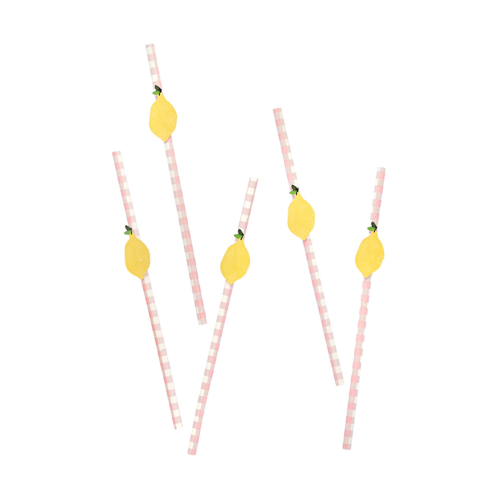 Lemon & Gingham Paper Straws - Pack of 20