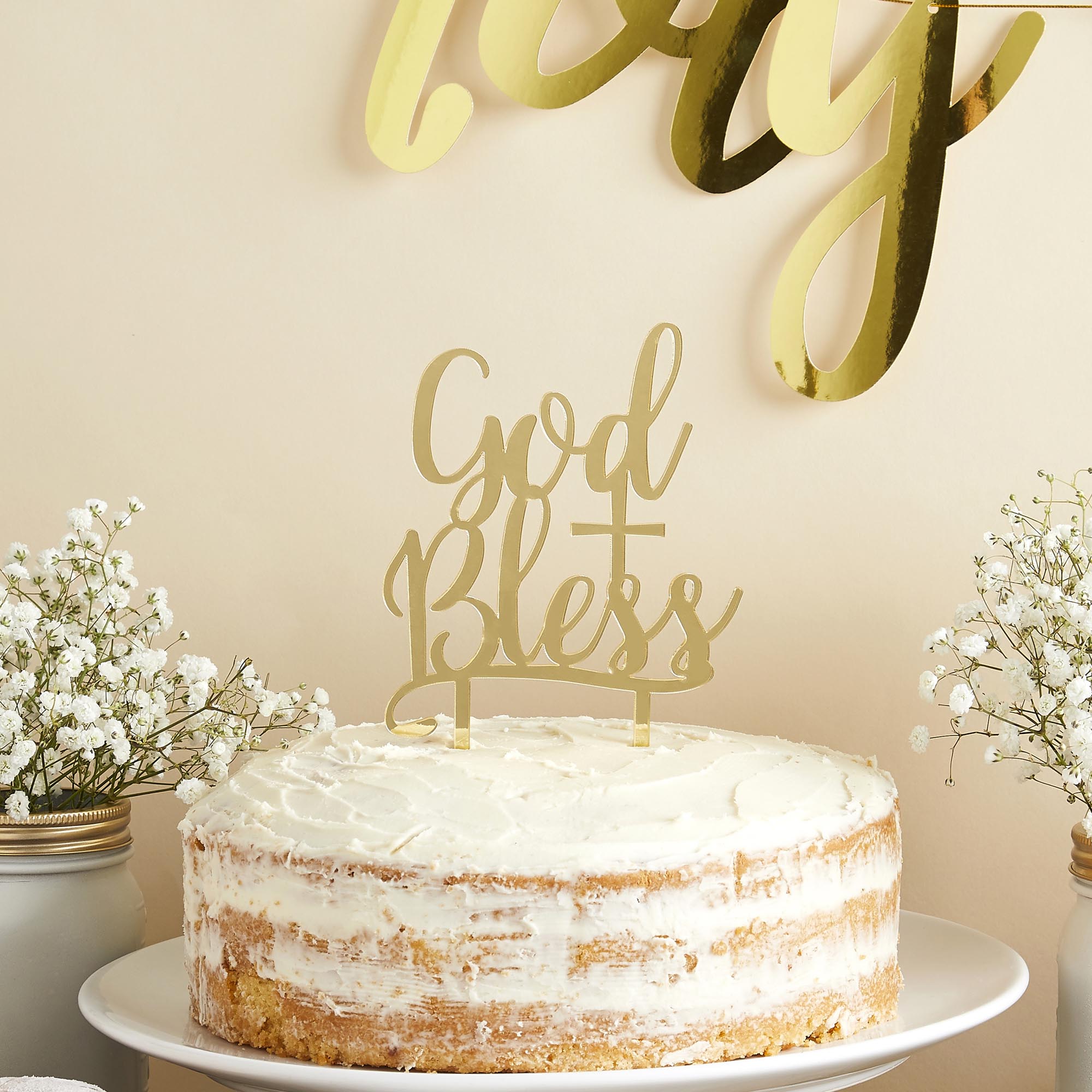 Gold God Bless Acrylic Cake Topper 