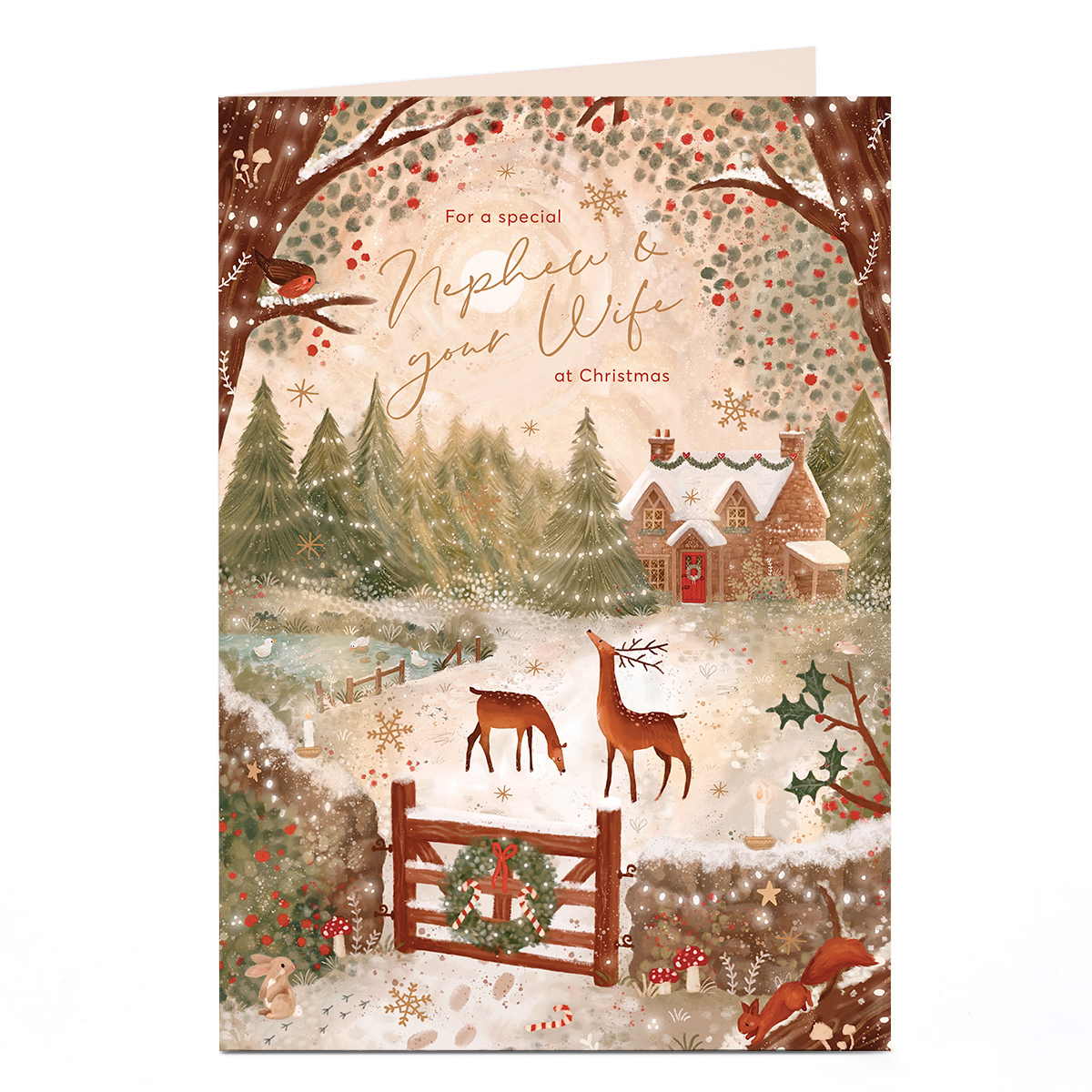 Christmas Card - Deer In Meadow, Nephew & Your Wife