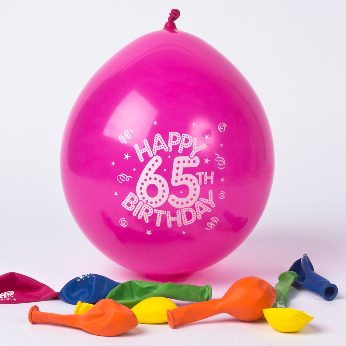 Multicoloured Age 65 Small Latex Balloons, Pack Of 10