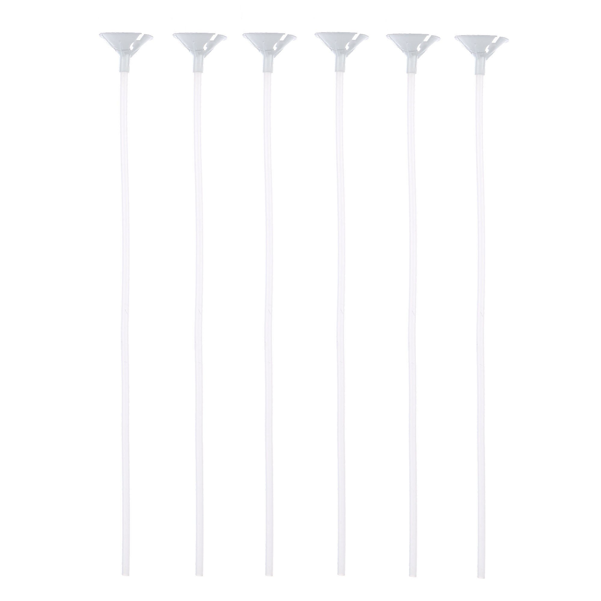 White Balloon Sticks With Cups - Pack of 6