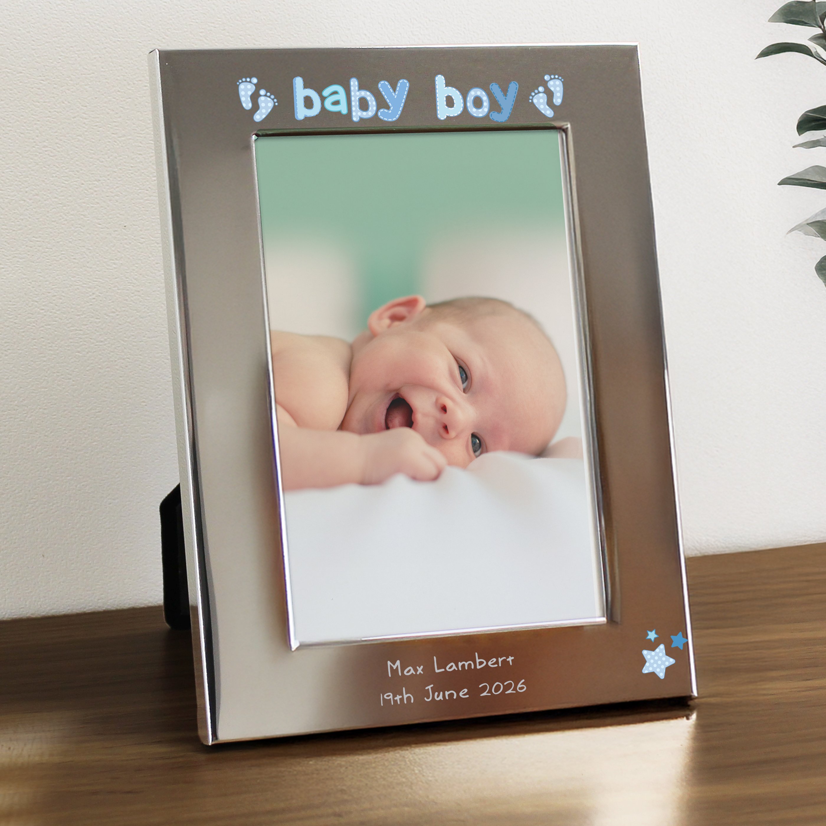Personalised Silver 5x7-Inch Baby Boy Photo Frame