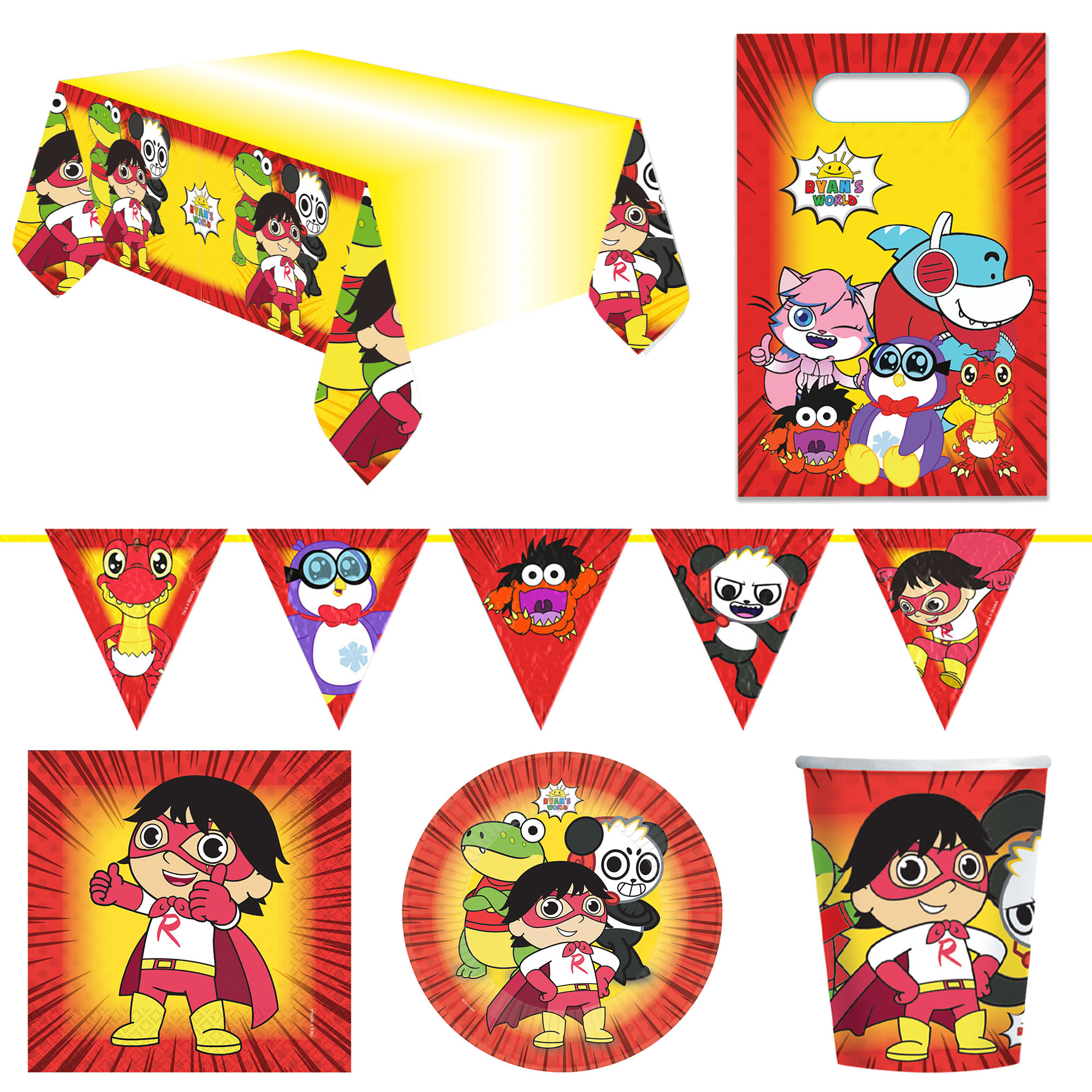 Ryan's World Party Tableware & Decorations Bundle - 16 Guests