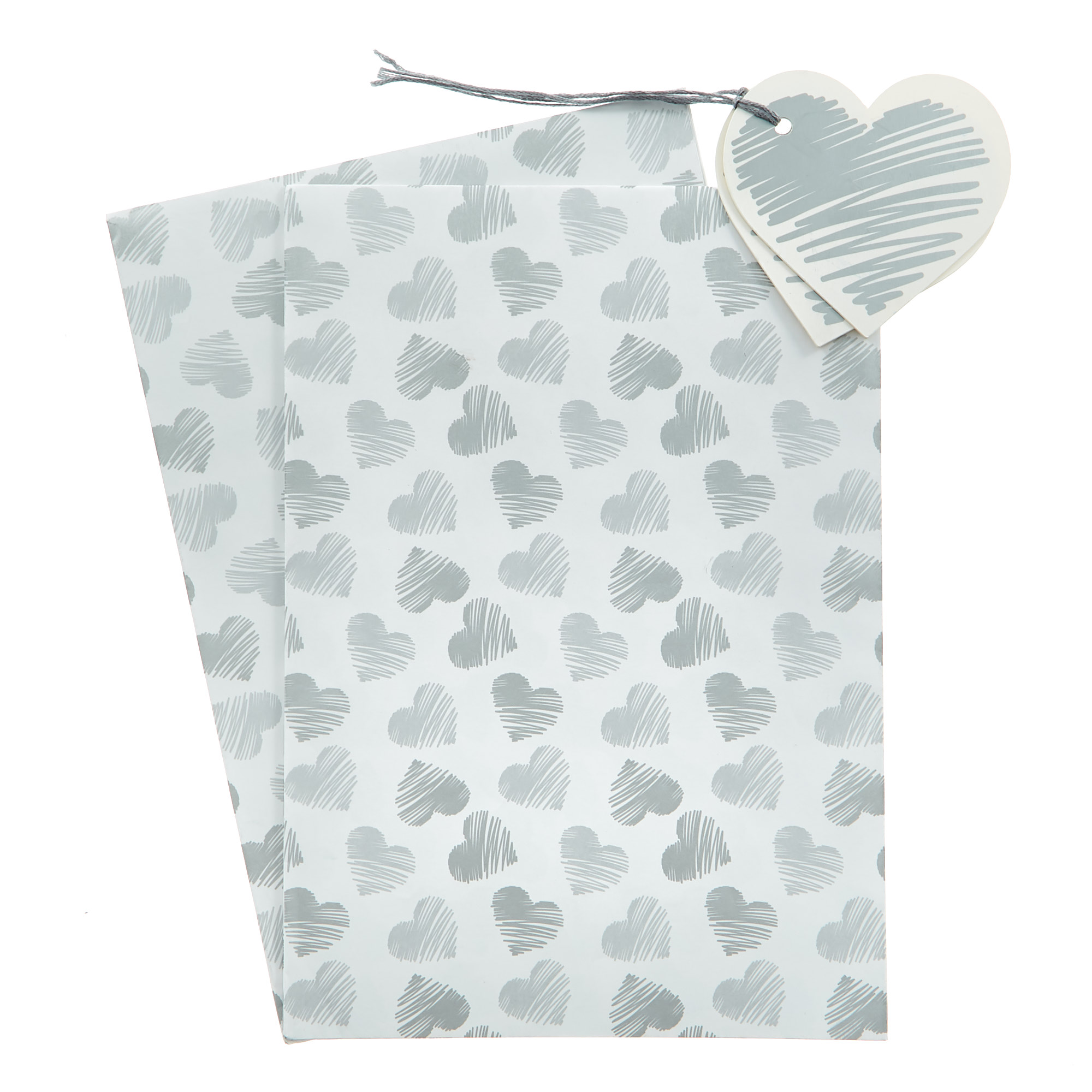 Silver Hearts Wrapping Paper & Gift Tags - Pack of 2
