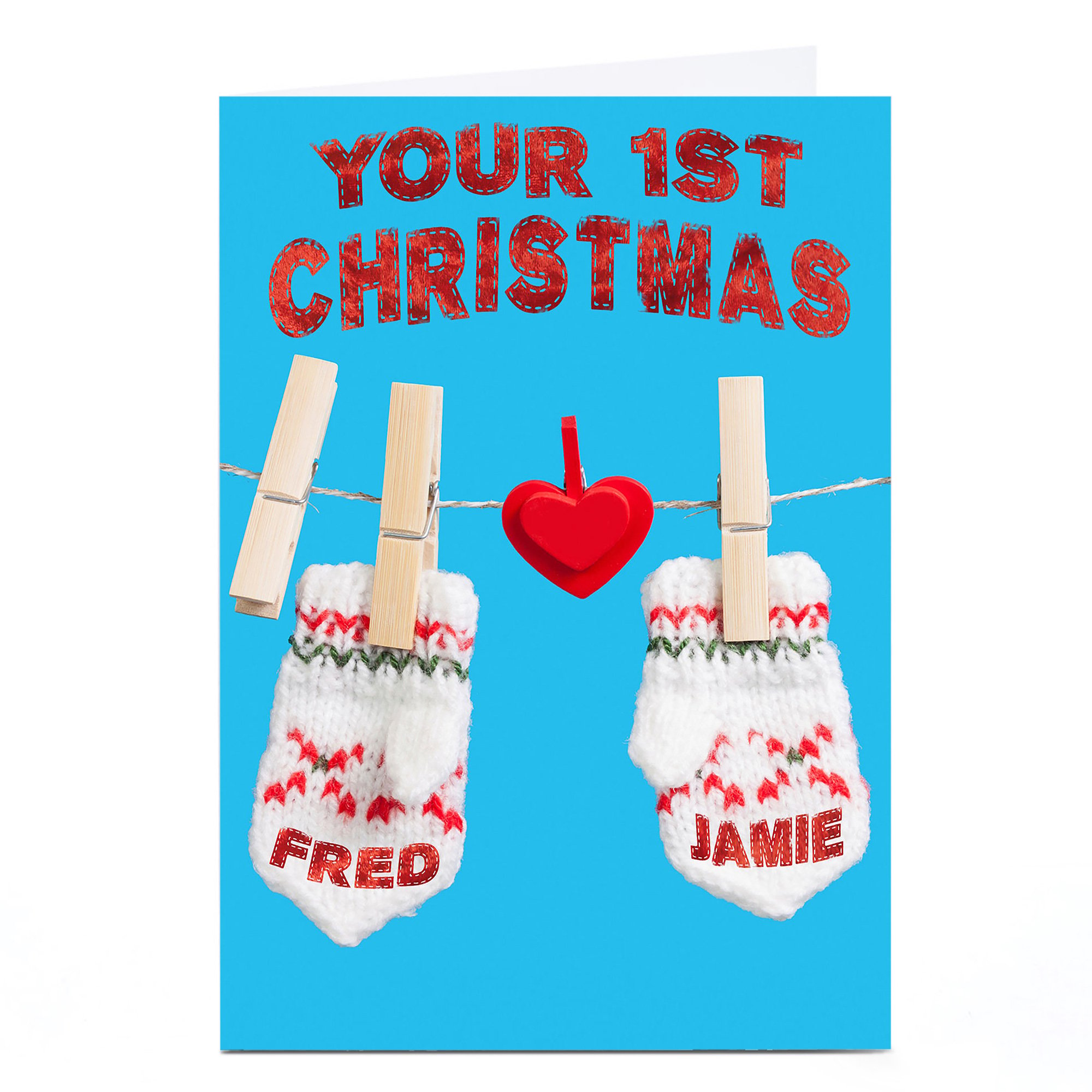 Personalised 1st Christmas Card - Twin Mittens