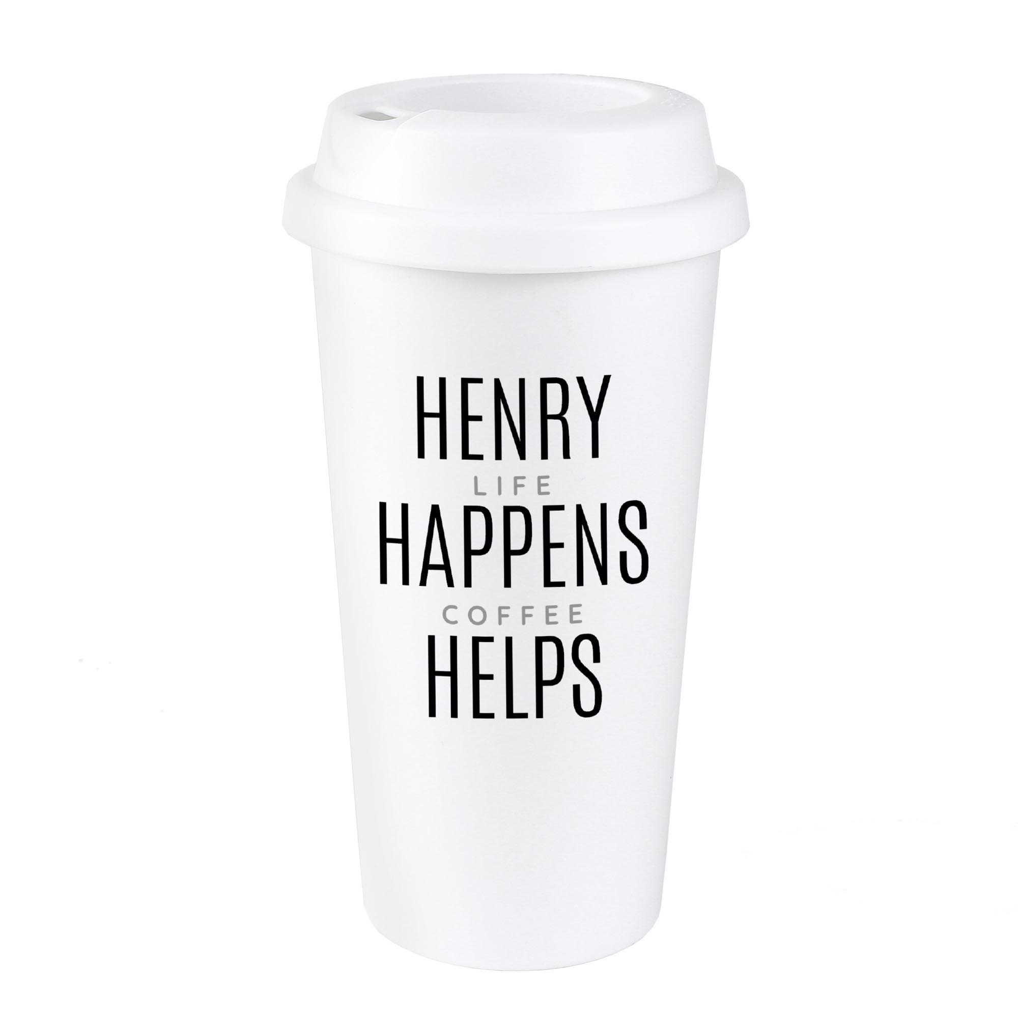 Personalised Black Text Slogan Insulated Reusable Eco Travel Cup
